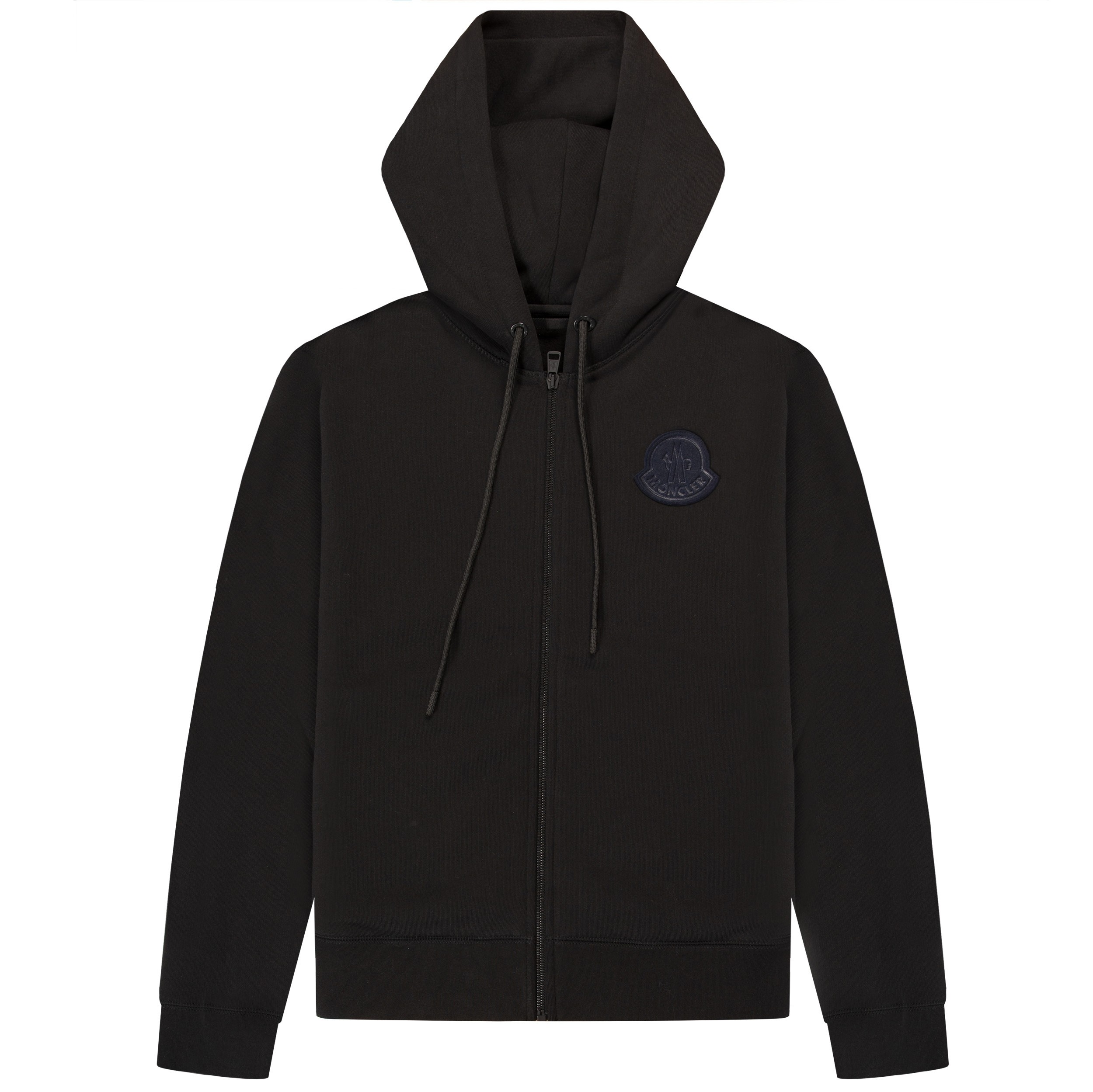 Moncler Rubber Logo Patch Full Zip Up Hoodie Black