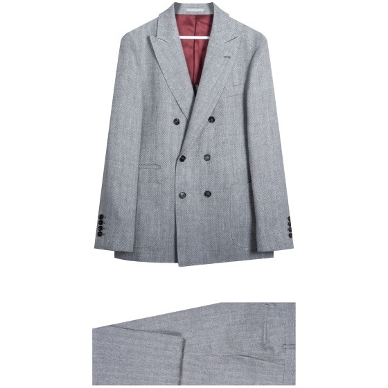 BRUNELLO CUCINELLI 'Herringbone' Linen, Wool and Silk-Blend Suit Grey