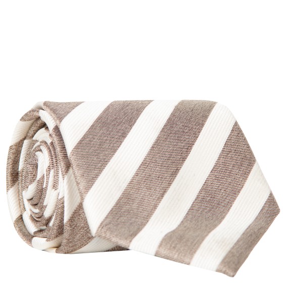 Canali College Stripe Silk Tie Taupe/White