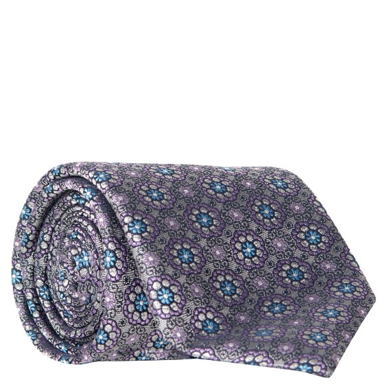 Canali Floral Patterned Silk Tie Grey/Blue