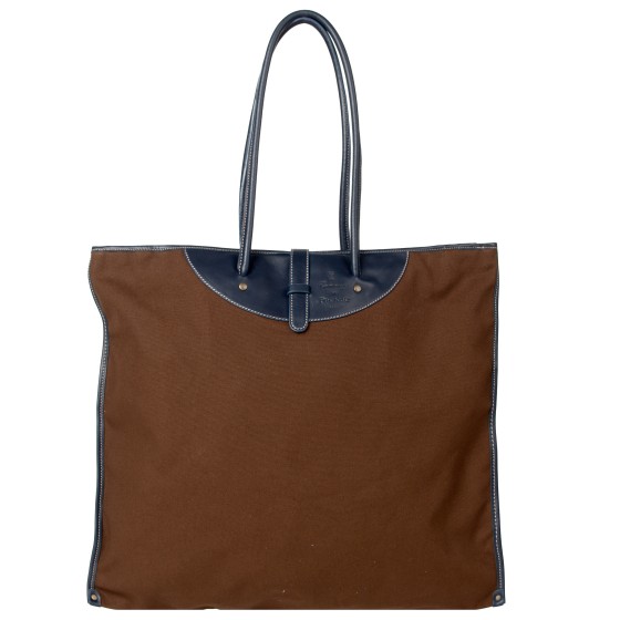 CALABRESE Rotolo Shopping Bag Canvas And Leather Trim Chocolate Brown
