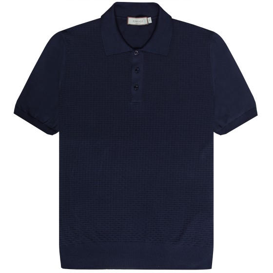 Canali Textured Knitted Polo Navy