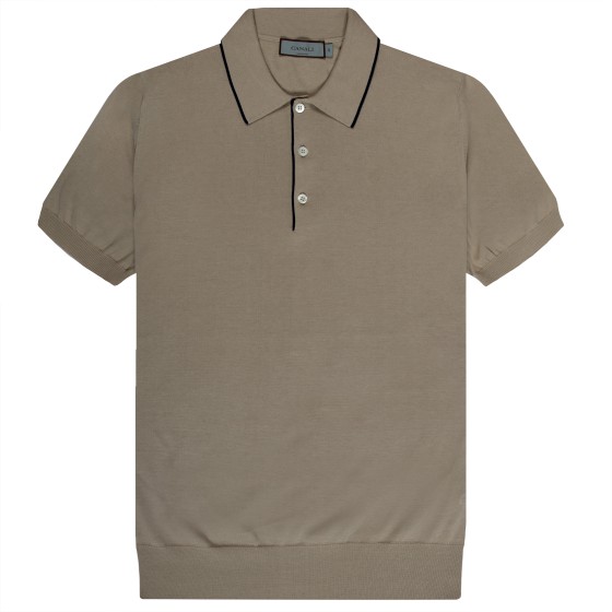 Canali Cotton Polo With Piping Beige