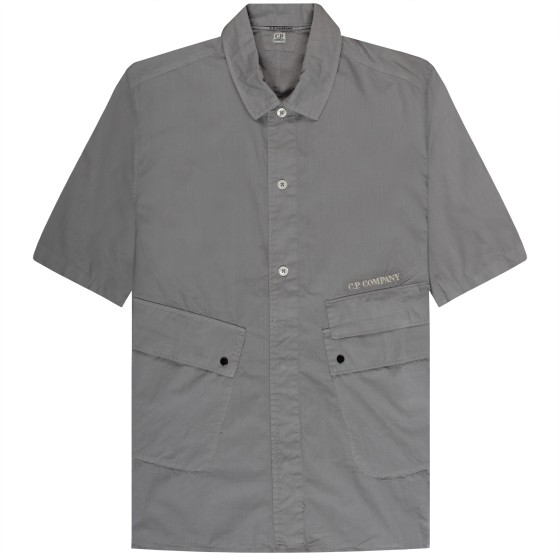 C.P. Company Embroidered Logo Utility SS Shirt Grey