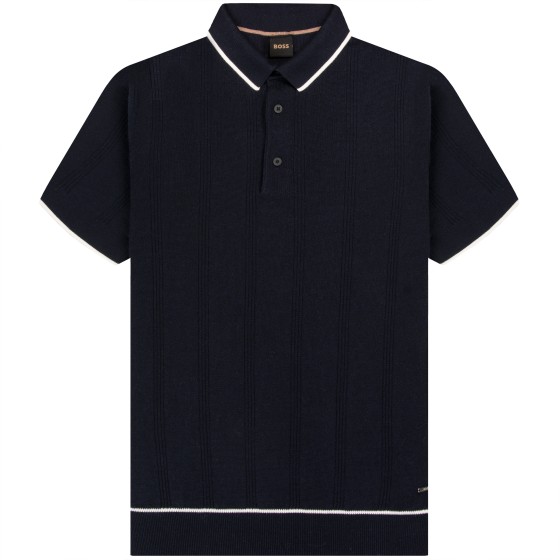 HUGO BOSS Silk And Cotton Knitted Polo Dark Blue