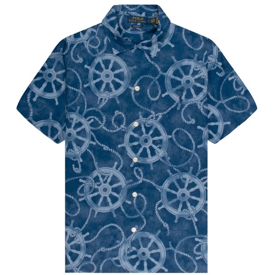 Polo Ralph Lauren Nautical Print Linen SS Shirt Navy