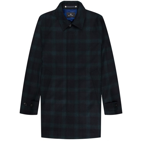 Paul Smith PS Plaid Long Overcoat Navy/Green