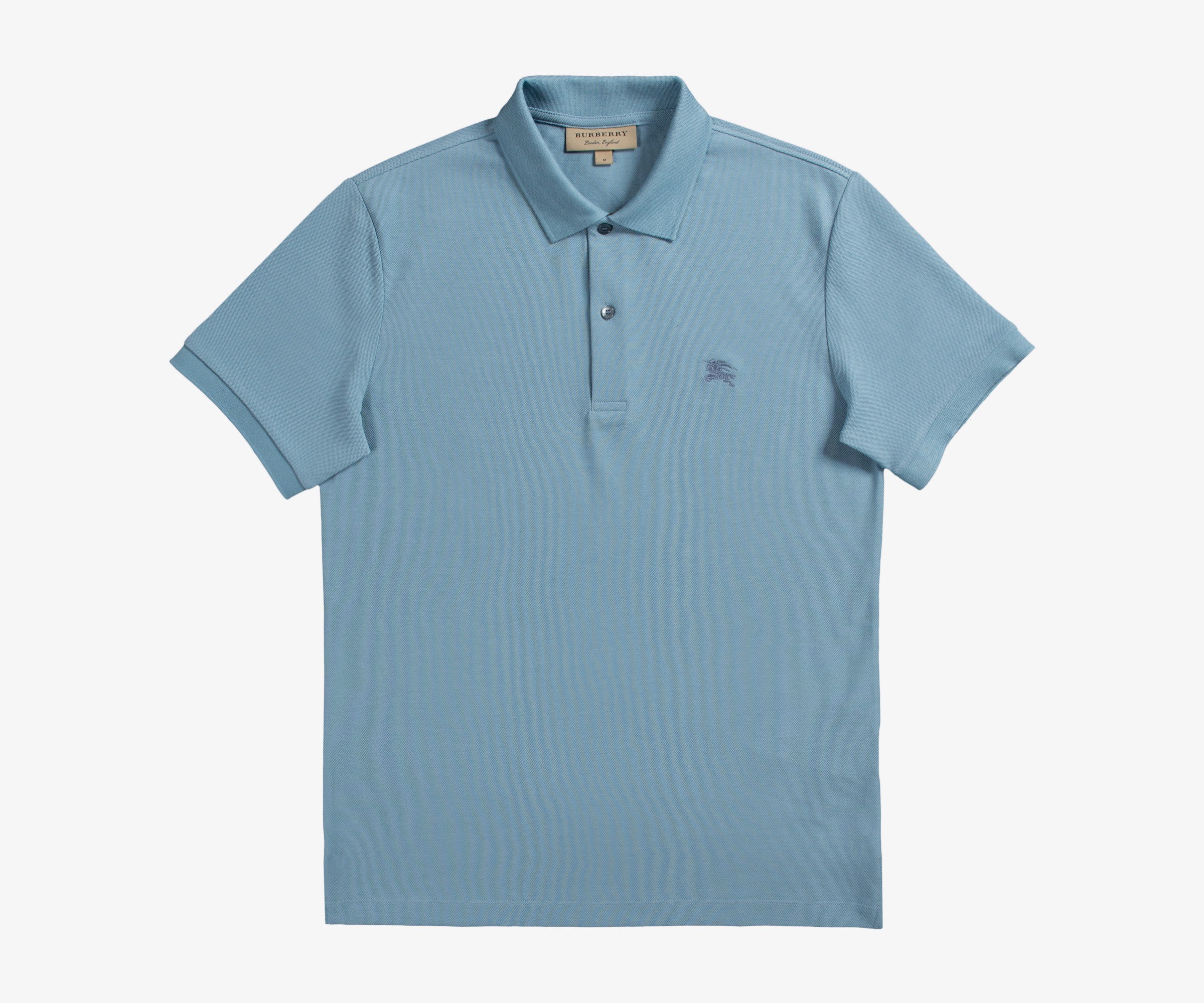 Burberry Iconic Checked Placket 'Oxford' Polo Pale Blue