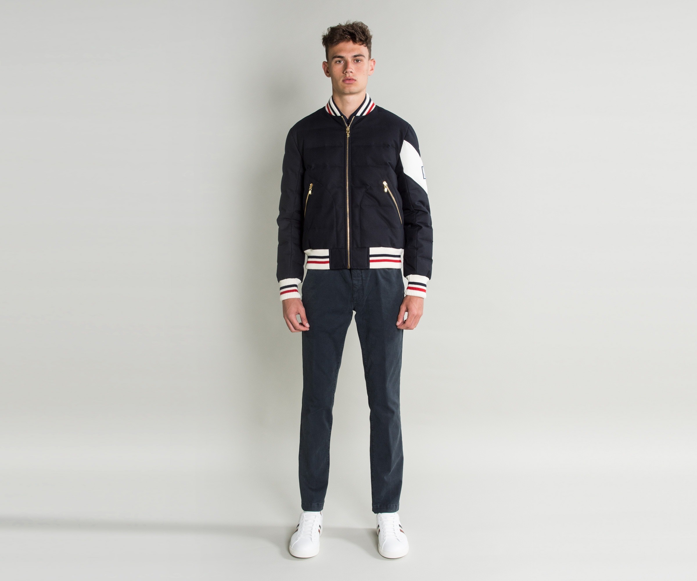 Moncler Gamme Bleu 'Giubbotto' Quilted Bomber Jacket Navy