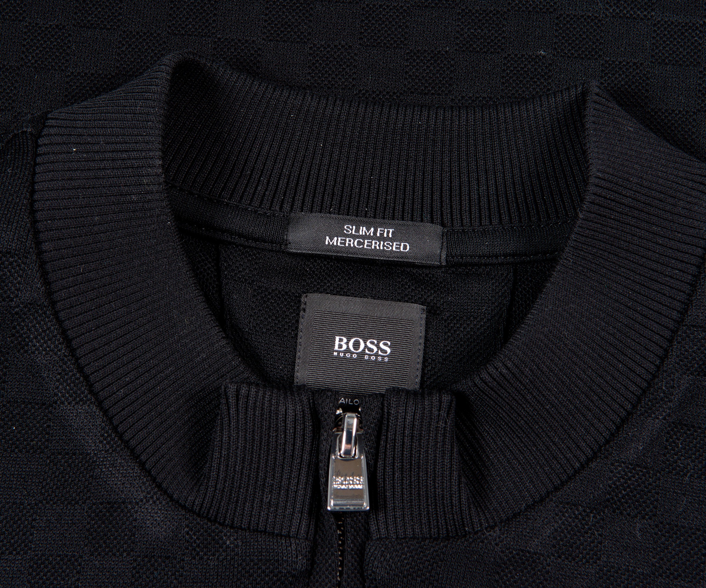 HUGO BOSS 'T-Preston' Grandad Collar Zip Polo Black