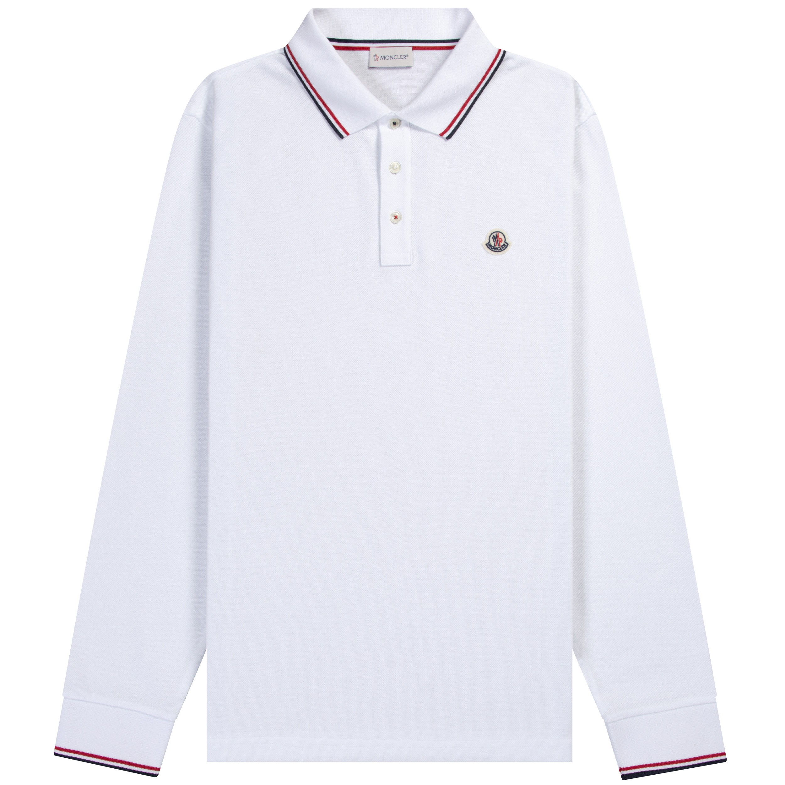 Moncler Classic Long Sleeve Chest Logo Polo White