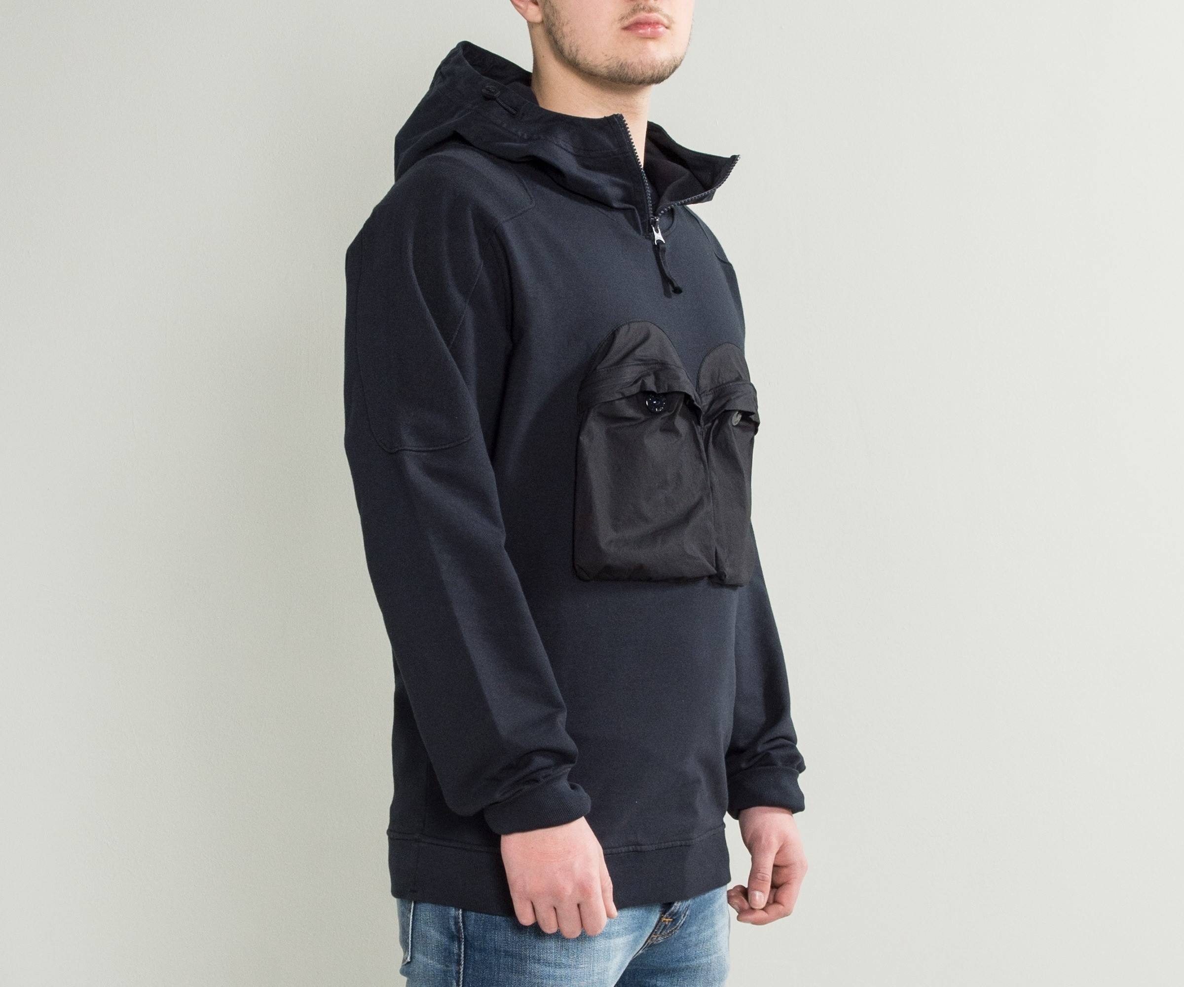 Stone Island Ghost Collection Overhead Hoody With Double Bellow Pocket Navy