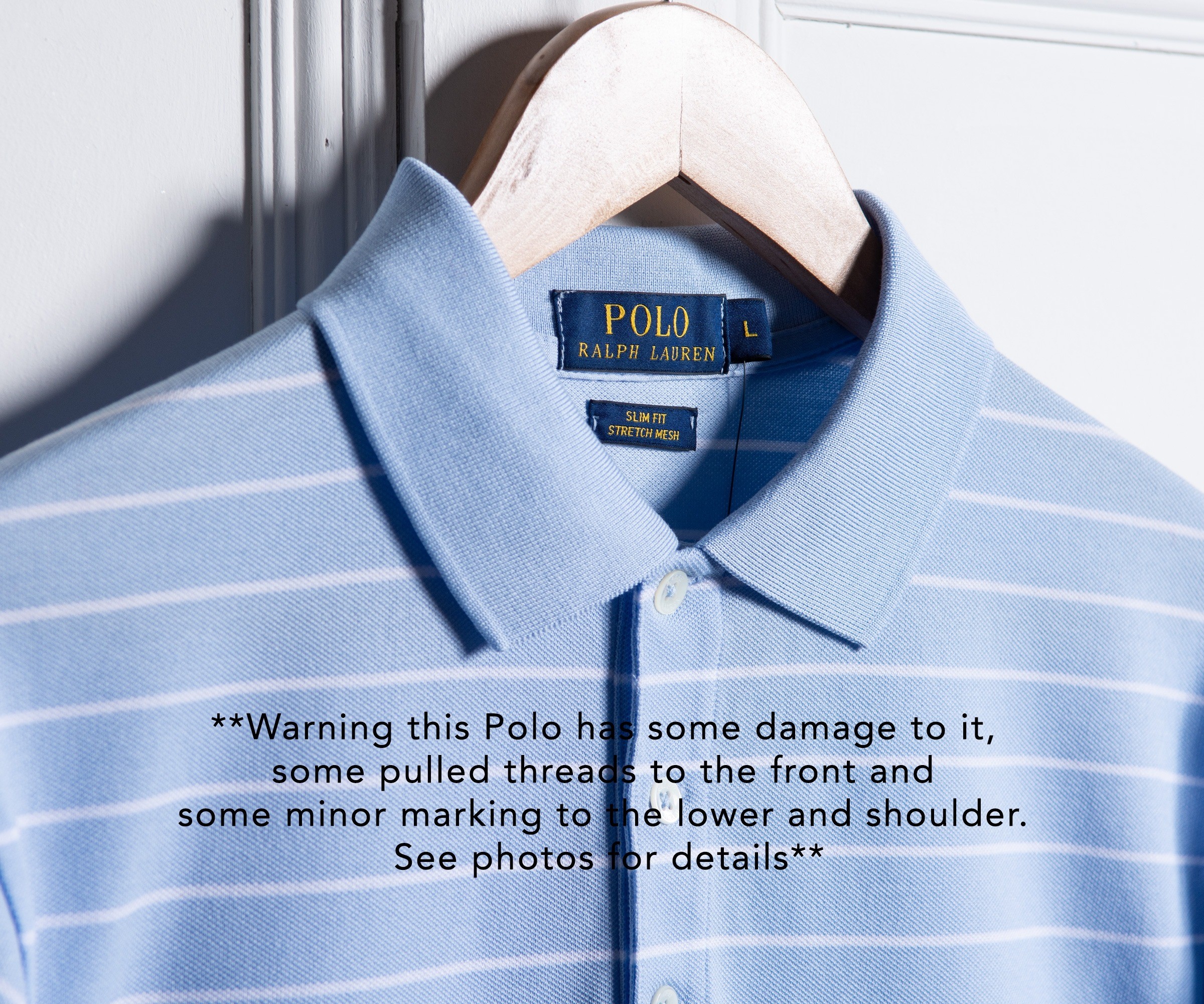 Polo Ralph Lauren Slim Fit 3 Button Thin Horizontal Stripe Elite Blue/White  (Damaged)