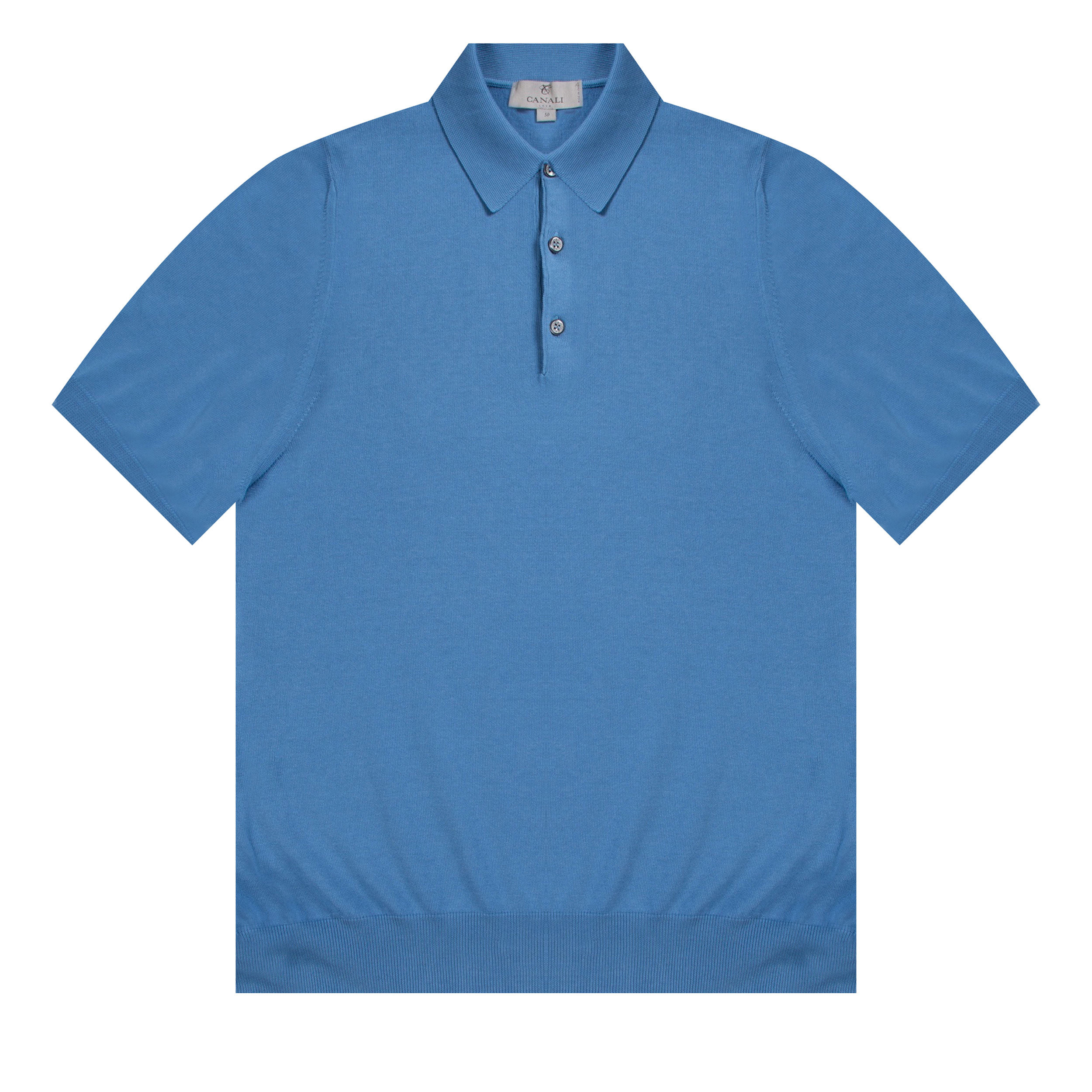 Canali Knitted Cotton 3-Button Polo Summer Blue