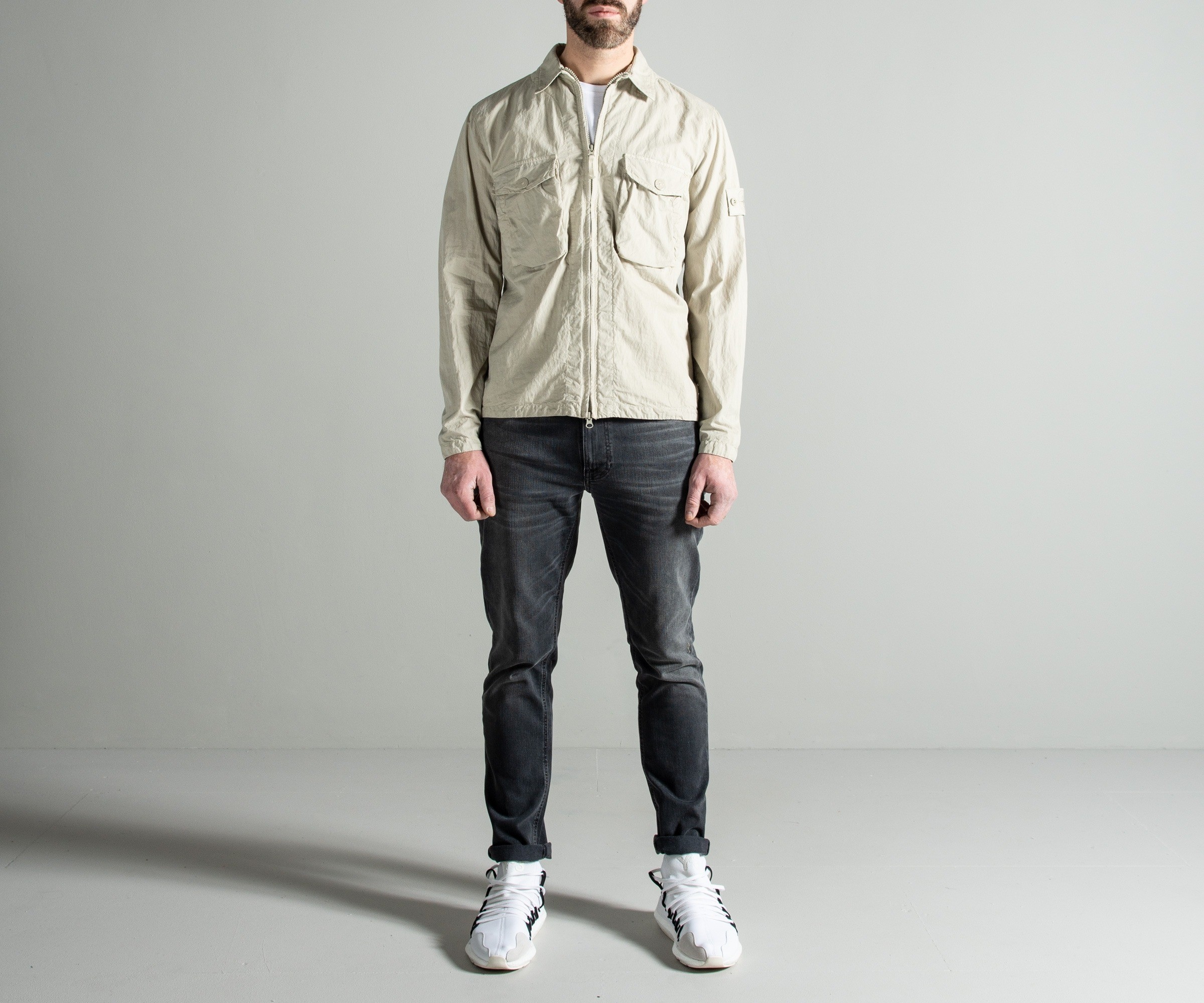 Stone Island 'Ghost Collection' Resin Cotton Zip Overshirt Beige