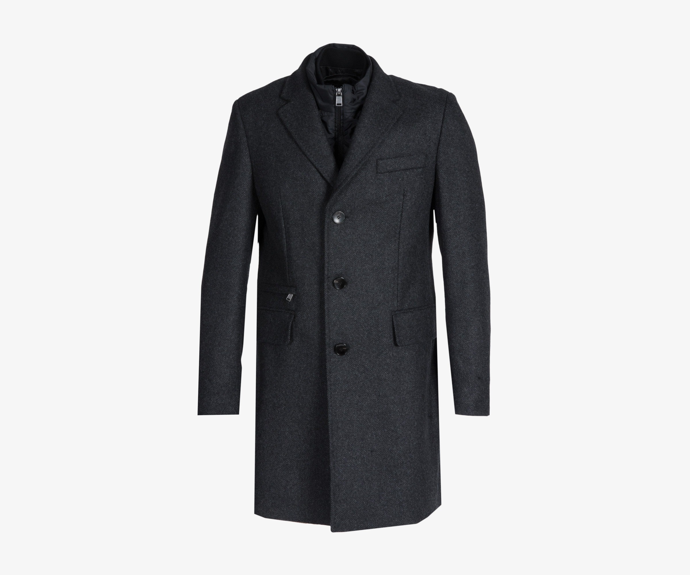 Hugo Boss 'Nadim3' Wool Overcoat With Detachable Inner Gilet Charcoal