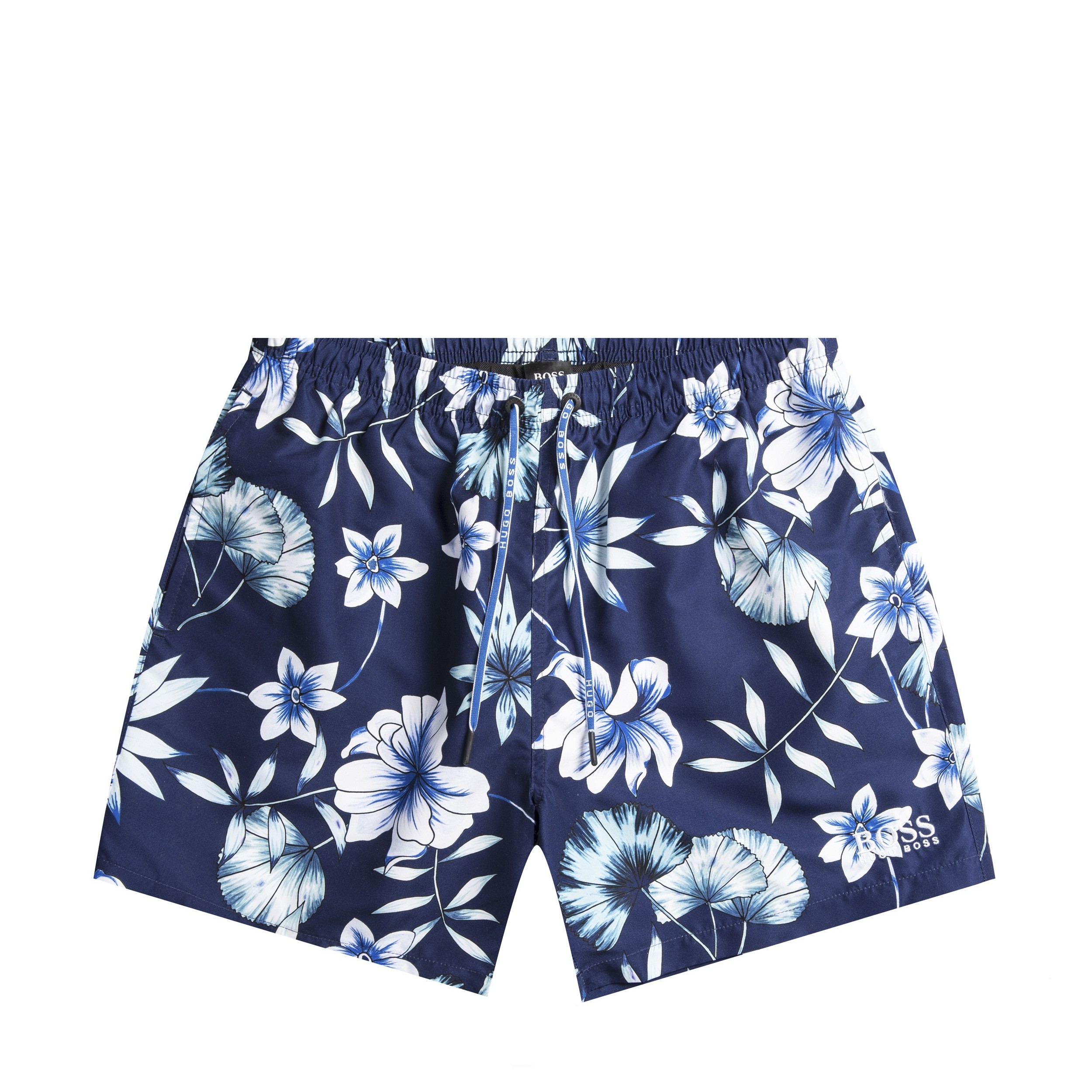 HUGO BOSS 'Piranha' Flower Print Swim Shorts Blue