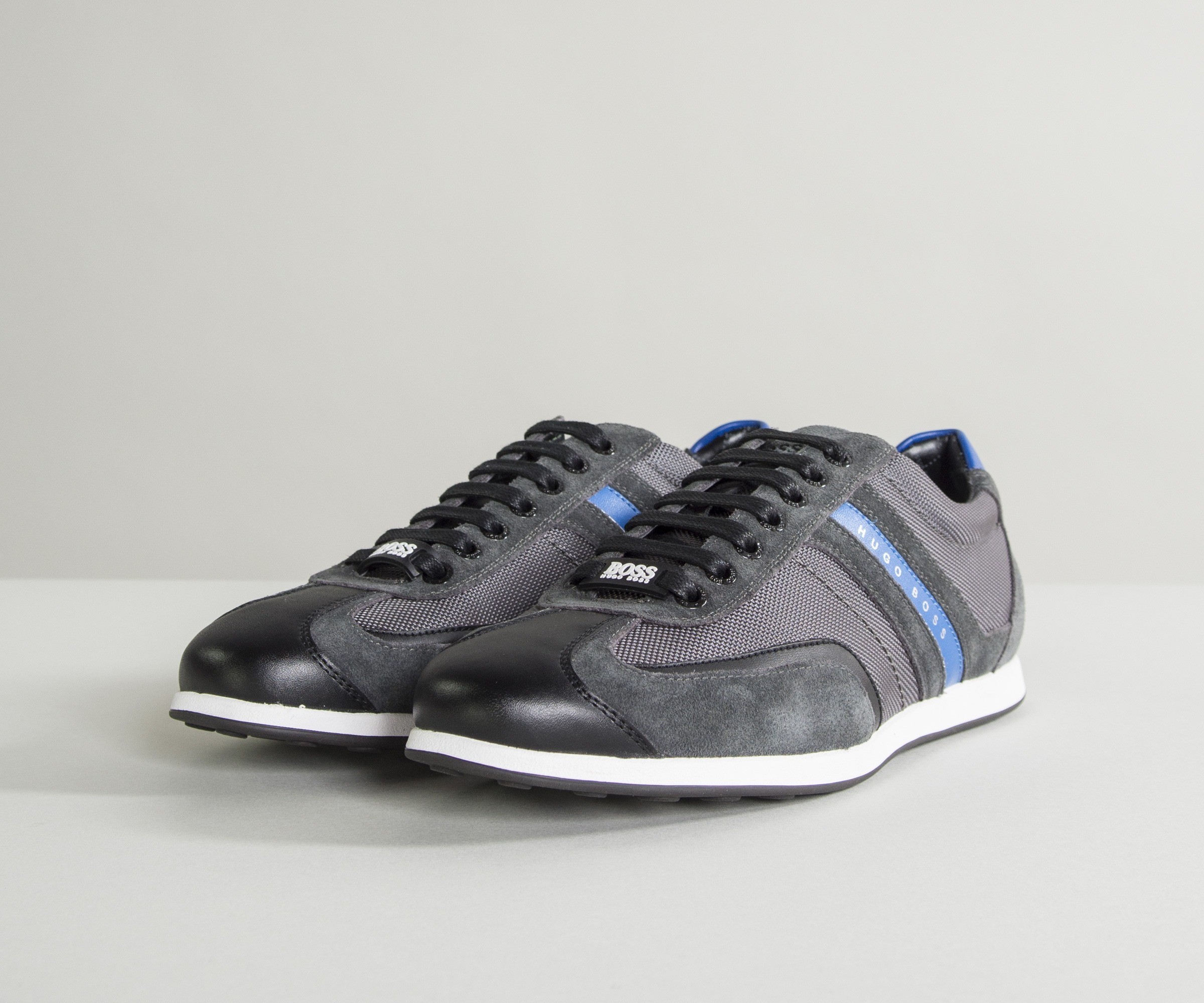 Hugo Boss Green 'Stiven' Mesh and Suede Trainer Charcoal