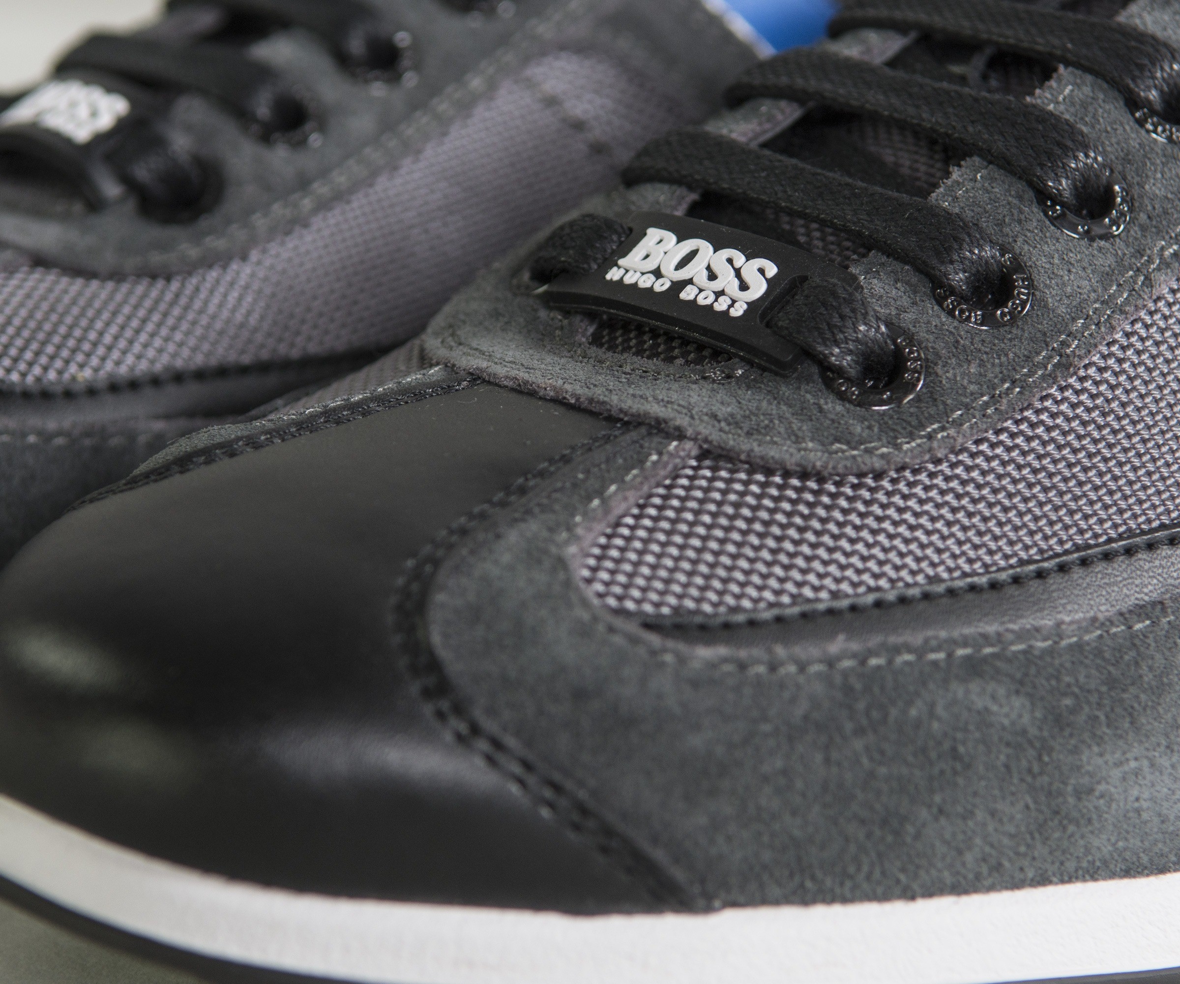 Hugo Boss Green 'Stiven' Mesh and Suede Trainer Charcoal