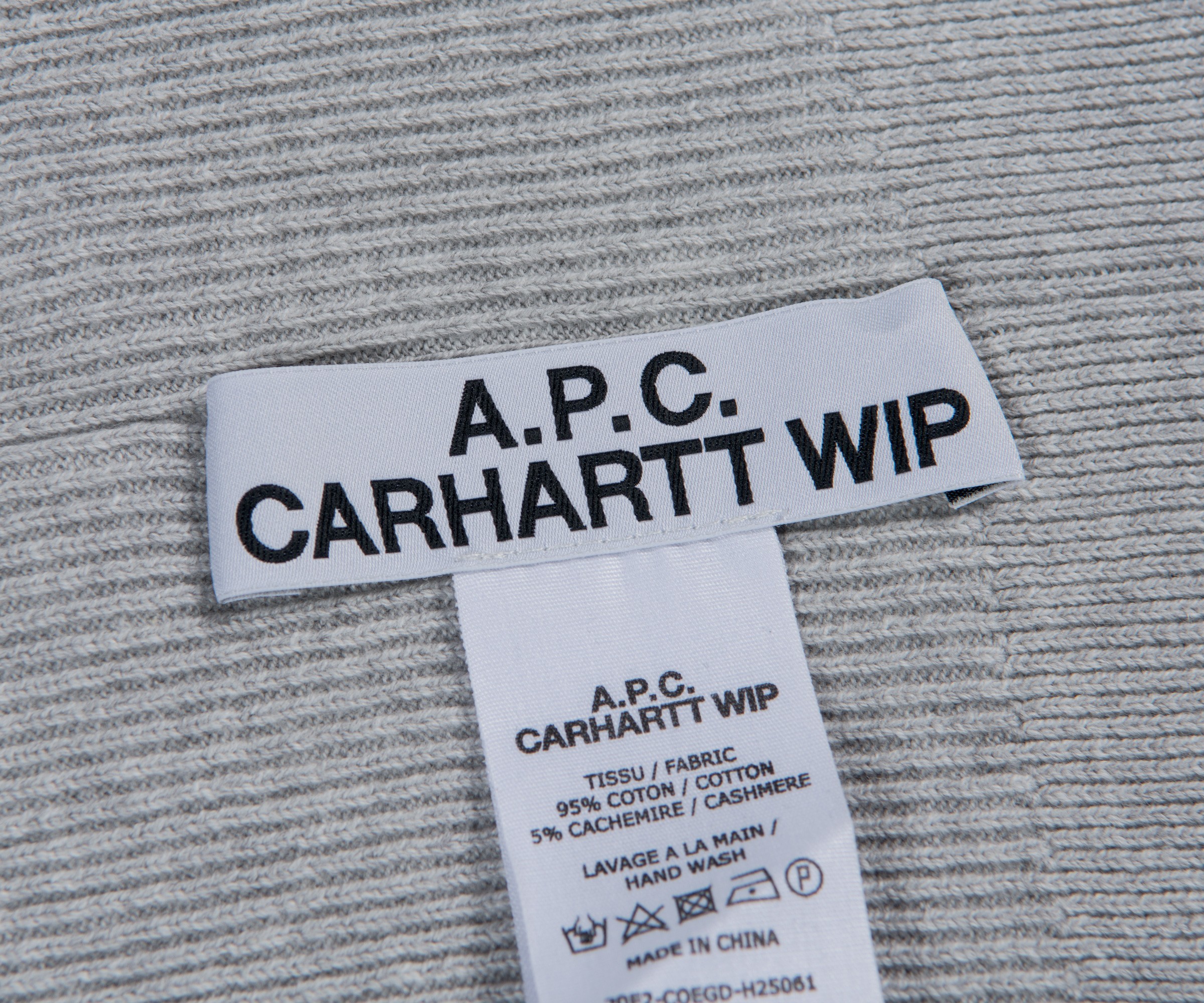 APC A.P.C X Carhartt Ribbed Beanie Hat Grey