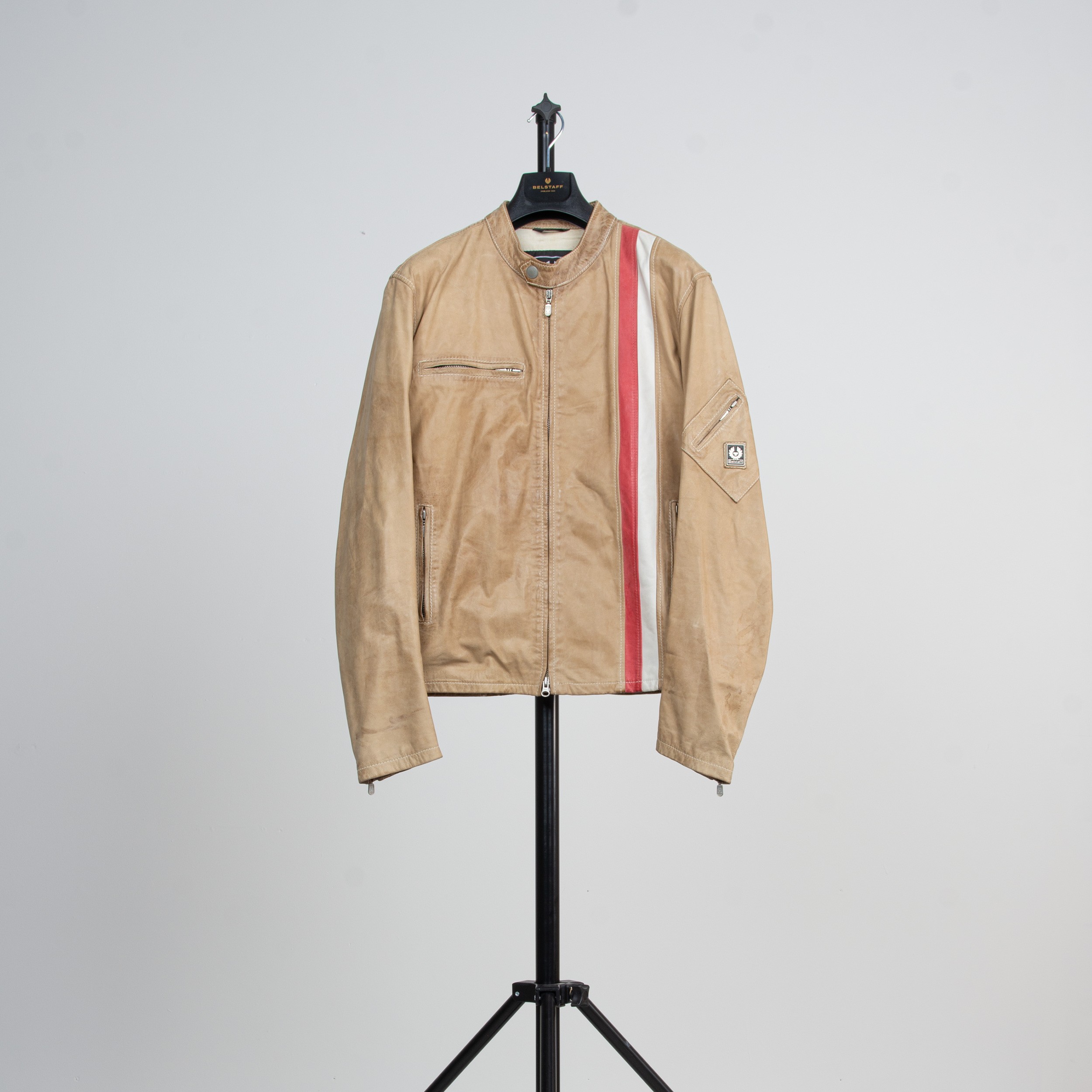 RE-POCKETS BELSTAFF Biker Leather Jacket With Stripes Gold