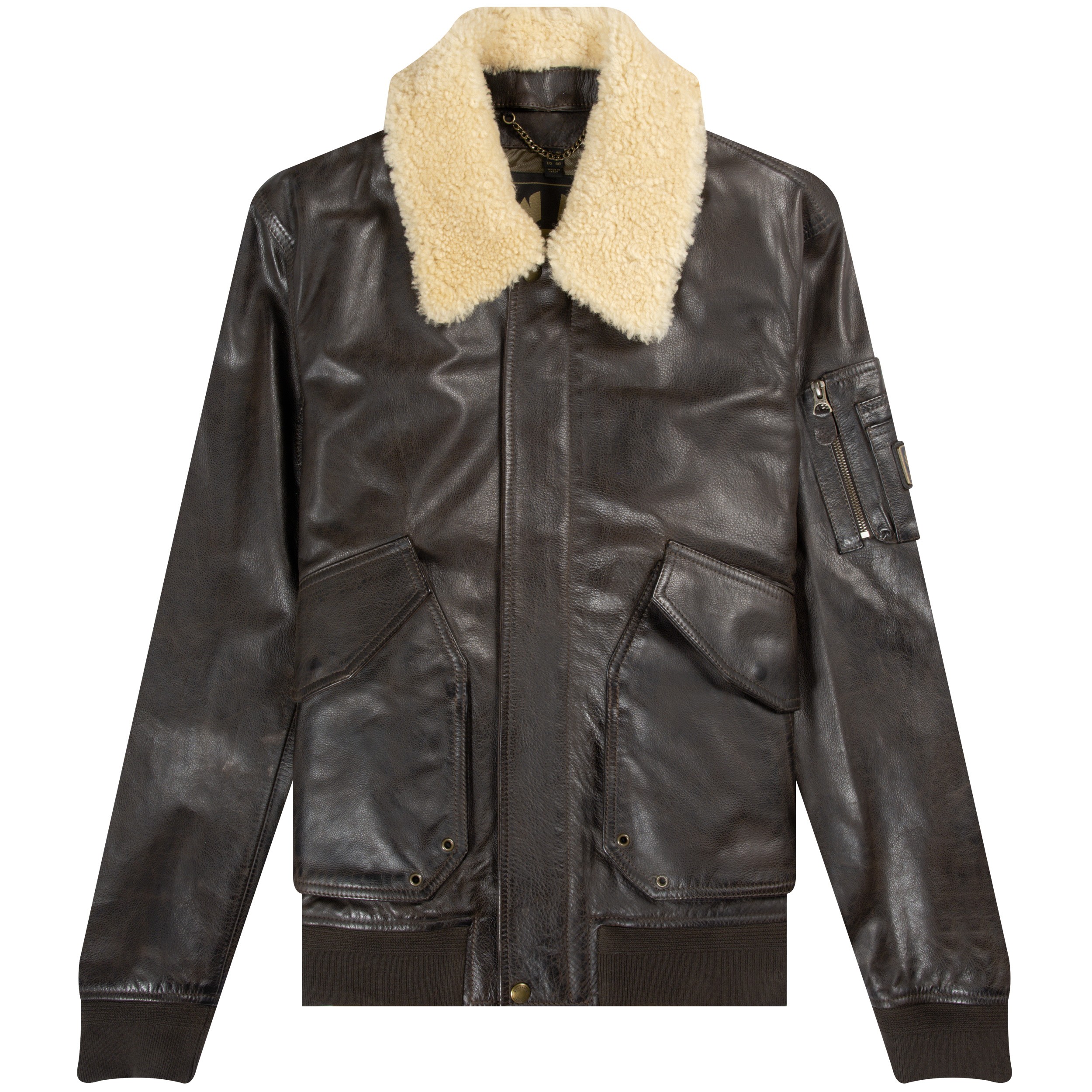 Belstaff 'Carrier' Leather Jacket With Shearling Collar Brown
