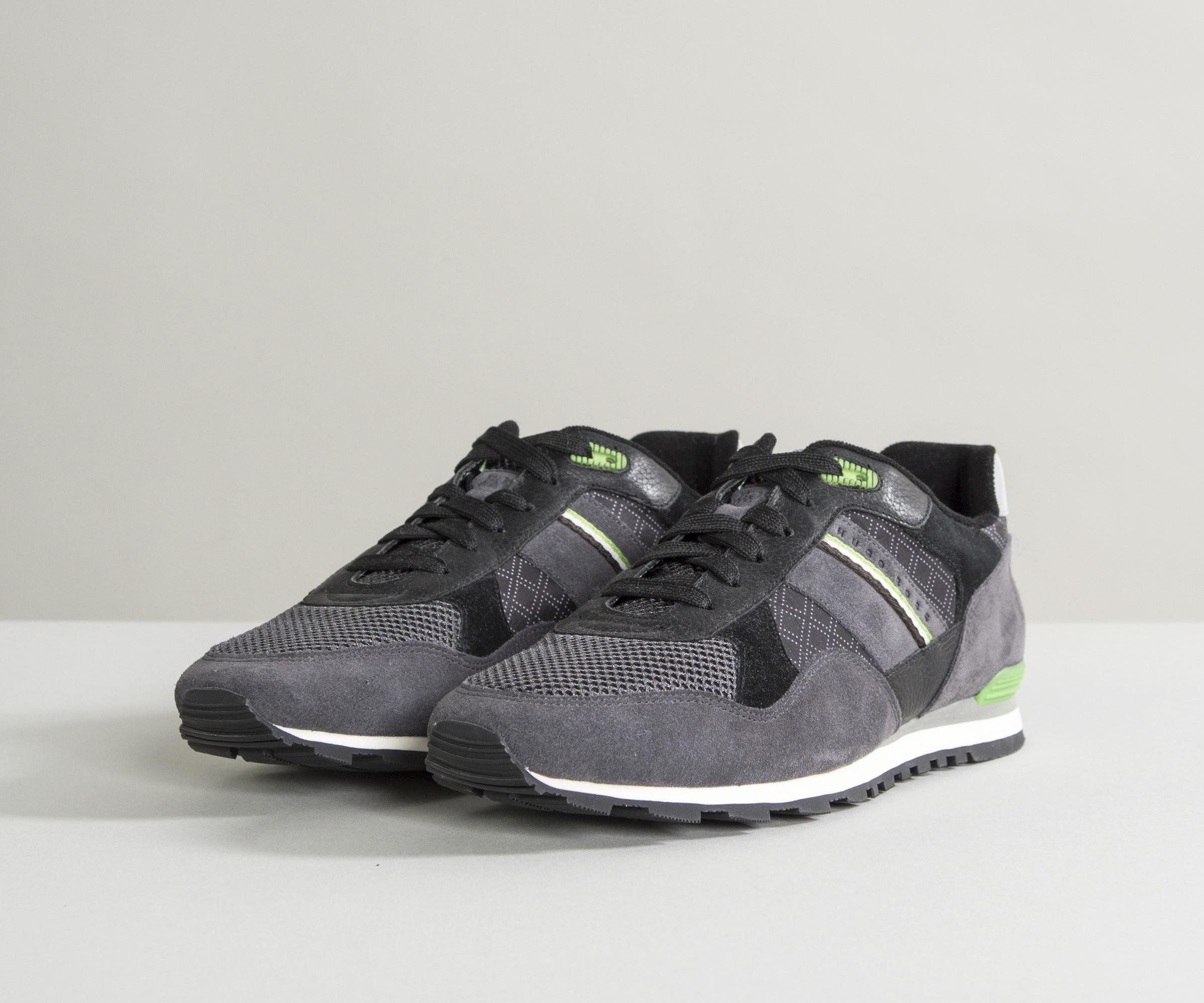 Hugo Boss Green Runcool 111 Trainer With Suede And Mesh Detail In Grey