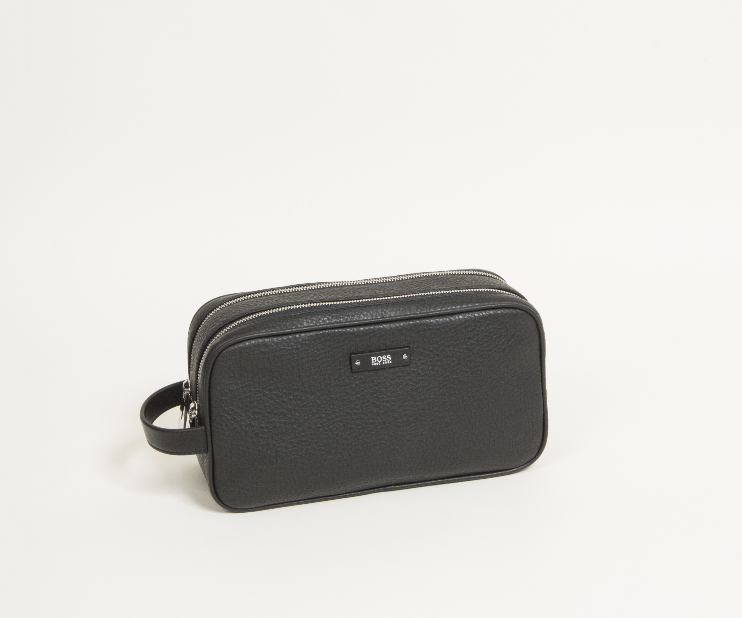 Hugo Boss Leather 'Traveller' Wash Bag Black