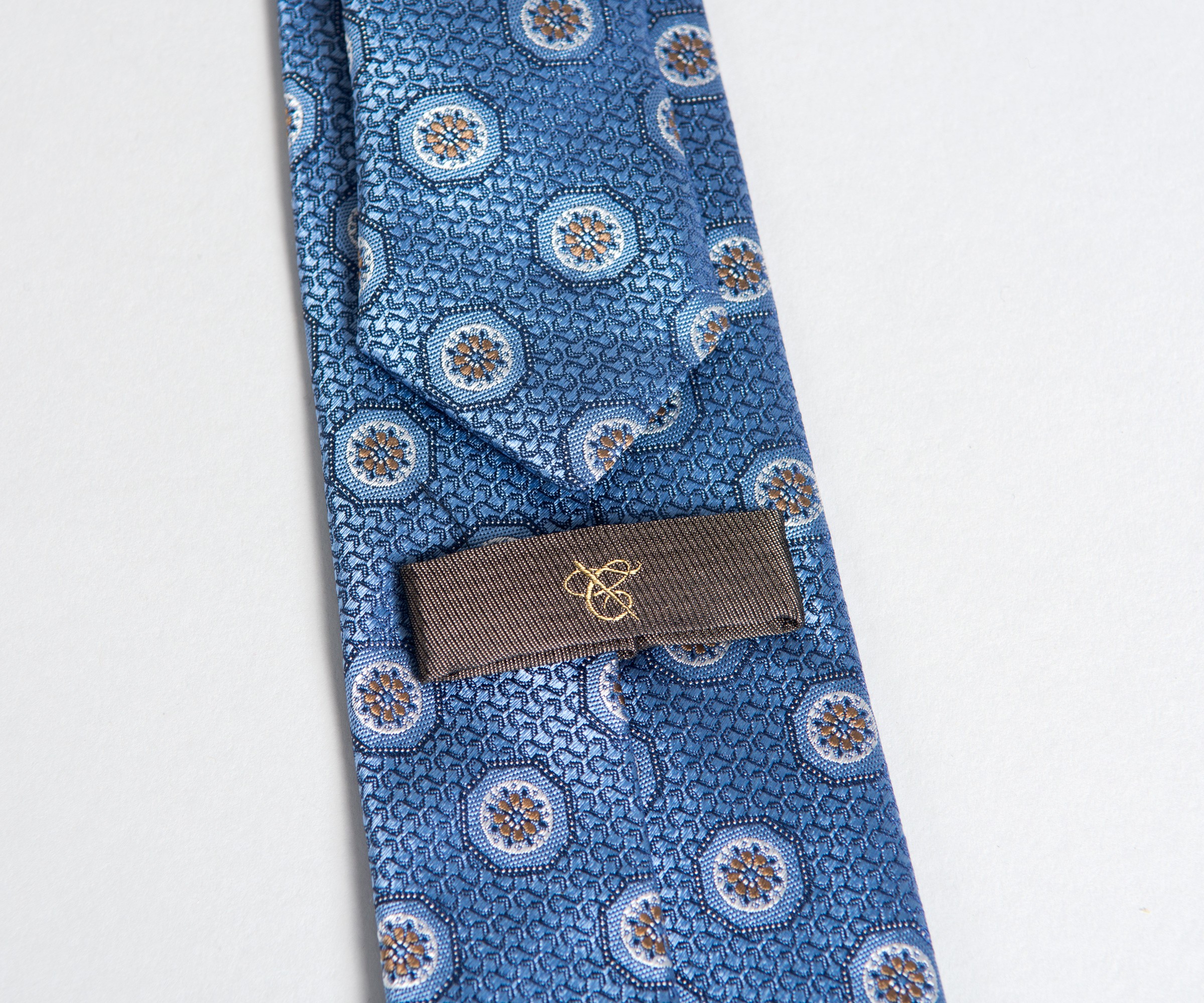 Canali Crested Emblem Silk Tie Blue/Gold