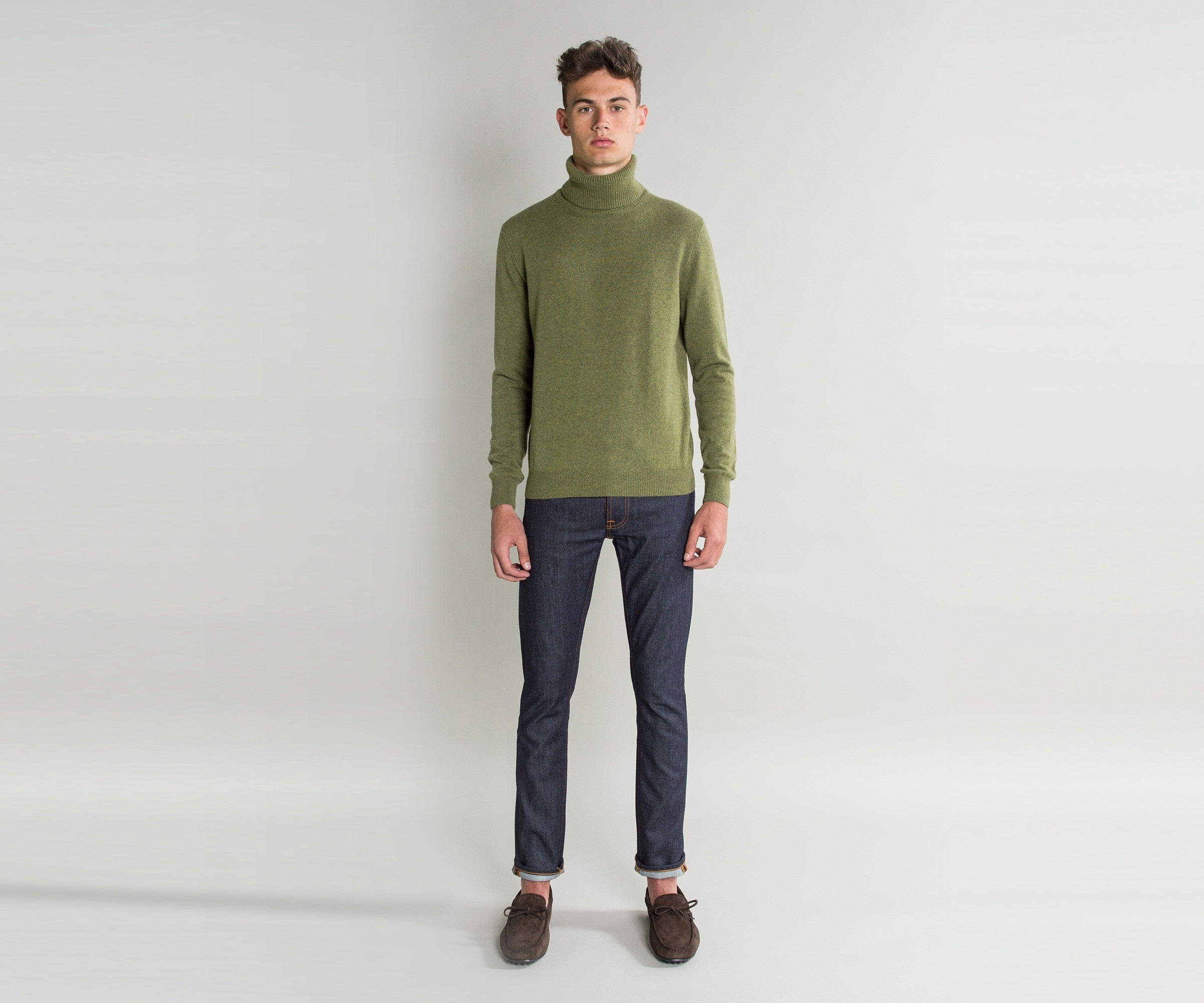 Paul Smith Cashmere Roll Neck With Stripe Detail Moss/Yellow