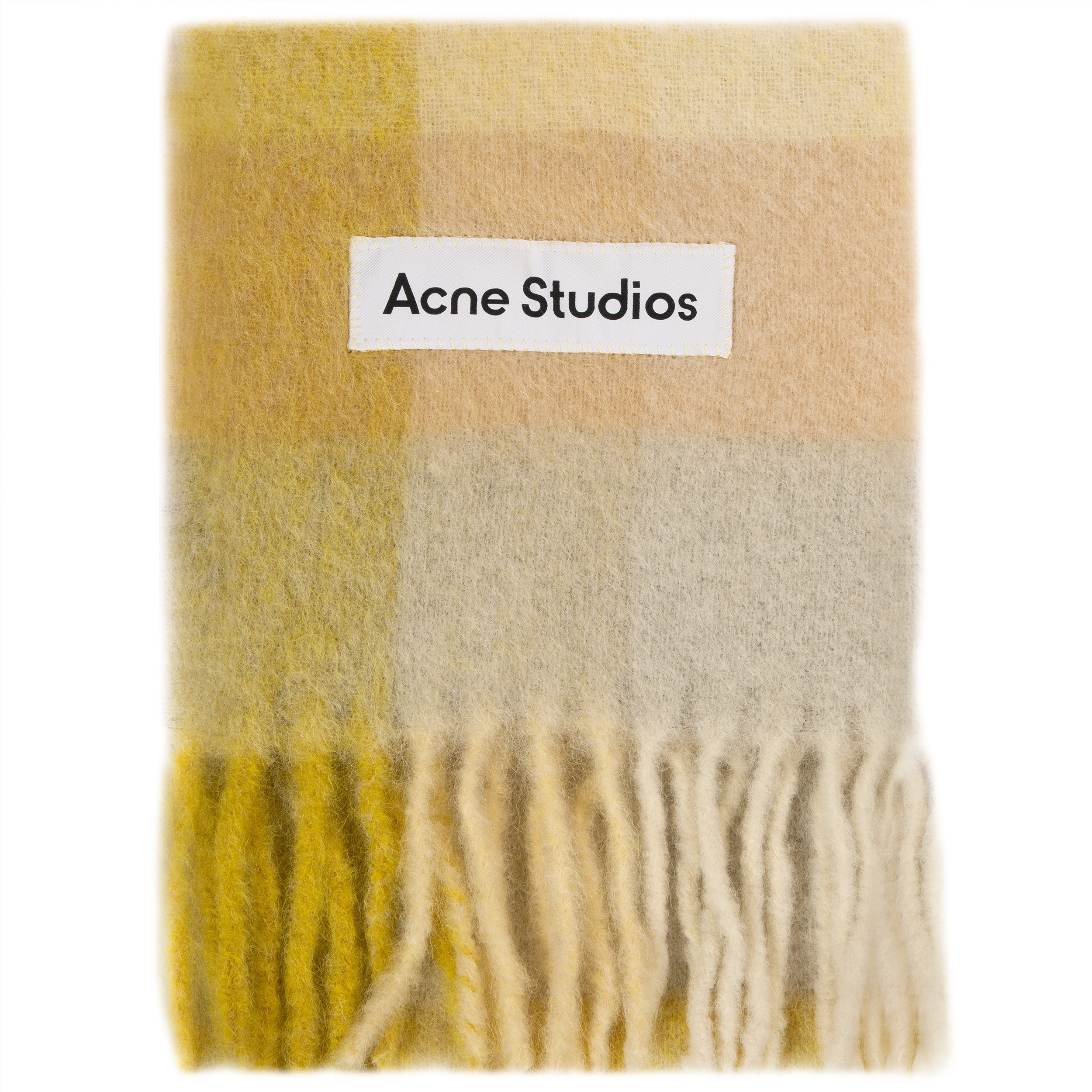 Acne Studios Mohair Checked Scarf Pastel Yellow/Cream Beige