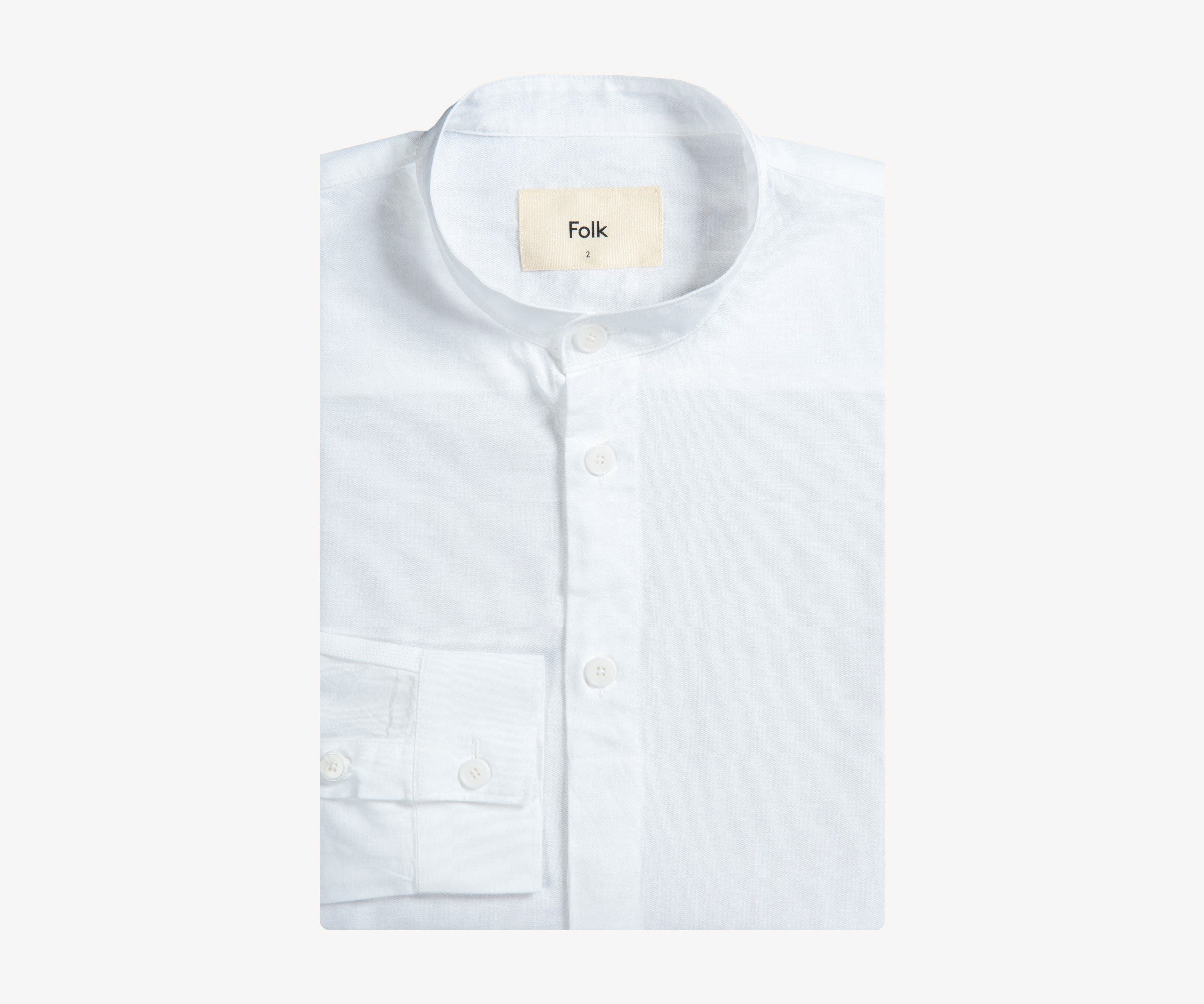 FOLK Grandad Collar Shirt With Half Concealed Buttons White