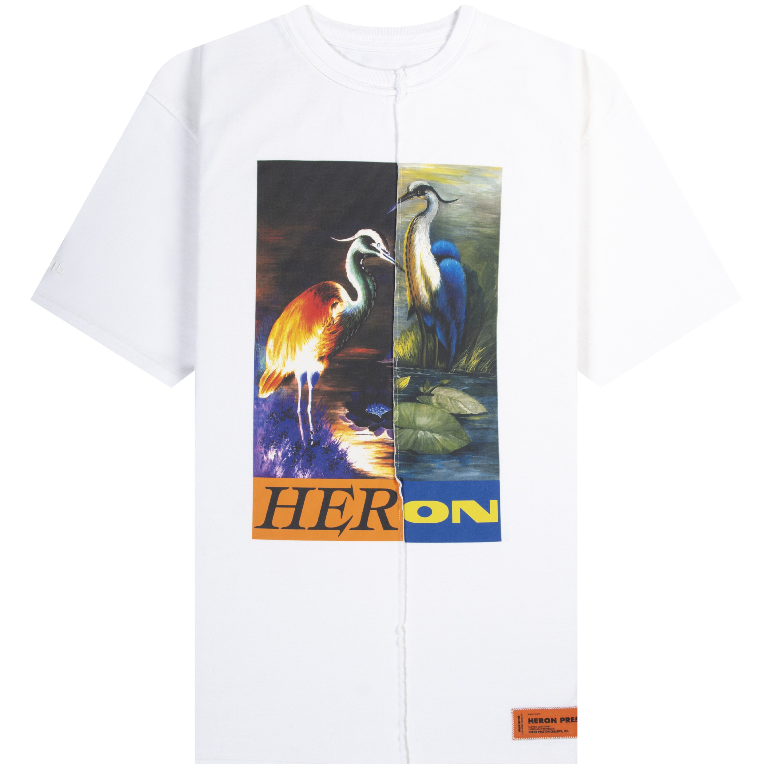 HERON PRESTON 'Split Heron' T-Shirt White/Orange