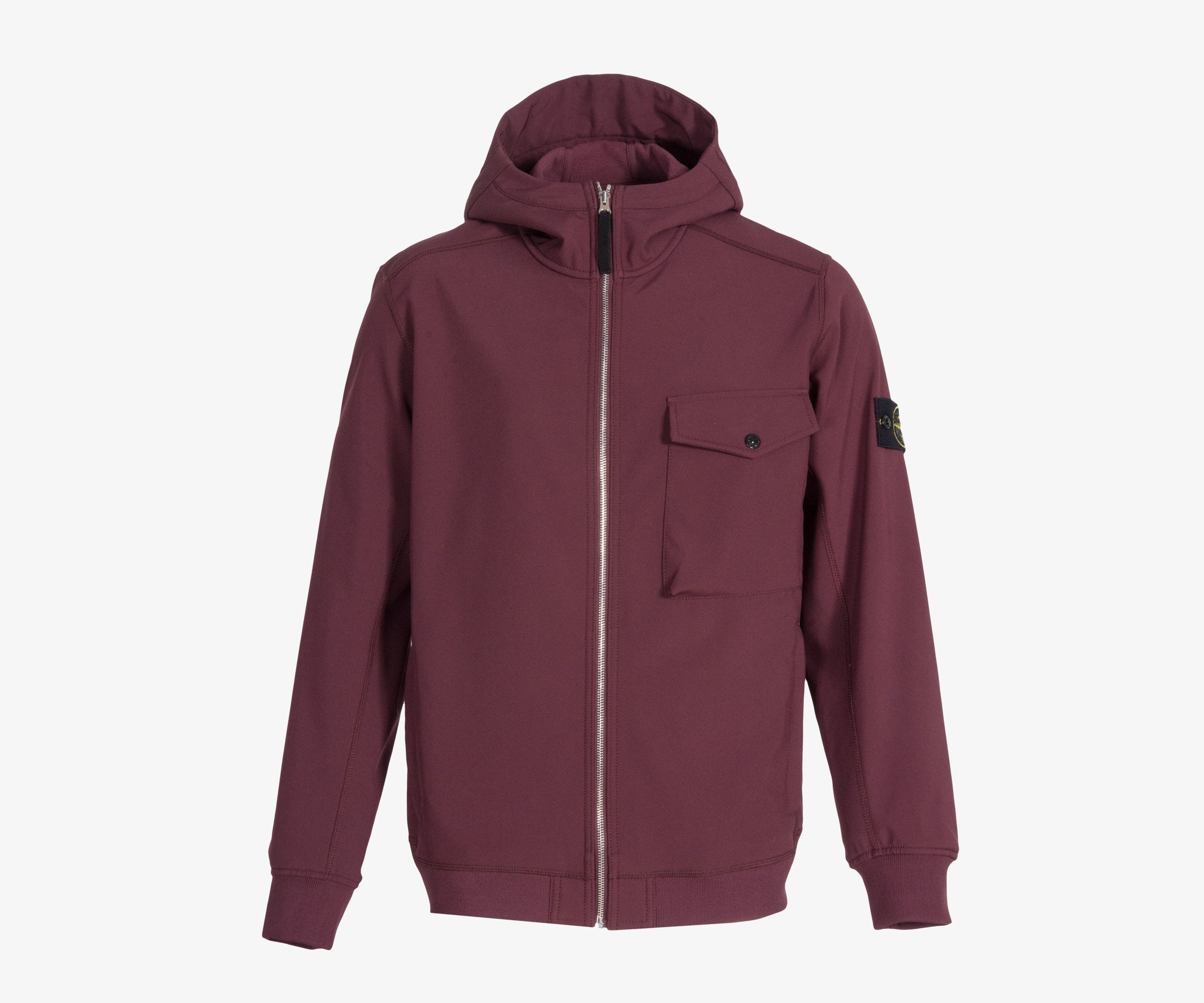Stone Island 'Soft Shell-R' Hooded Jacket With Chest Pocket Burgundy