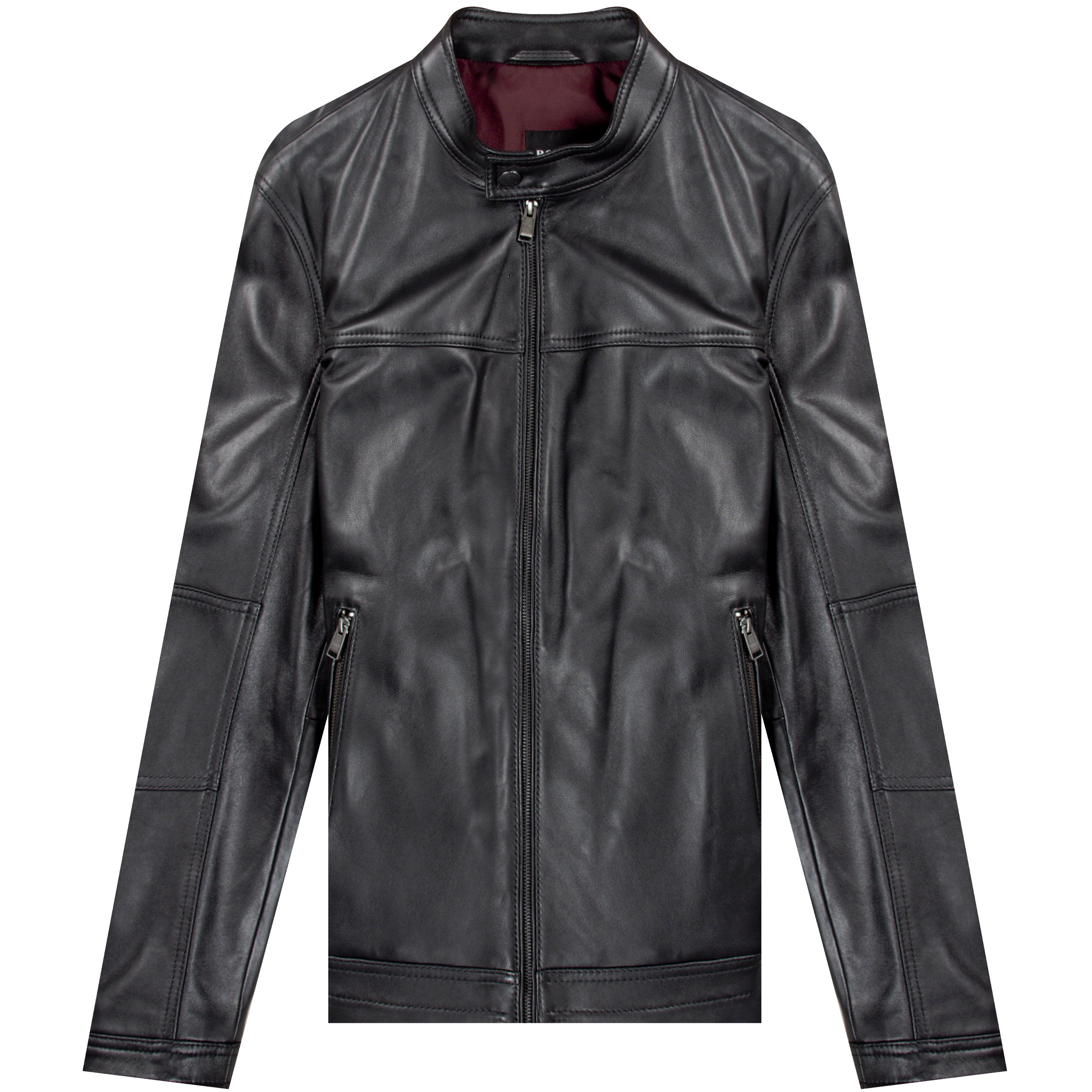 Hugo Boss 'Nestem' Leather Biker Jacket Black