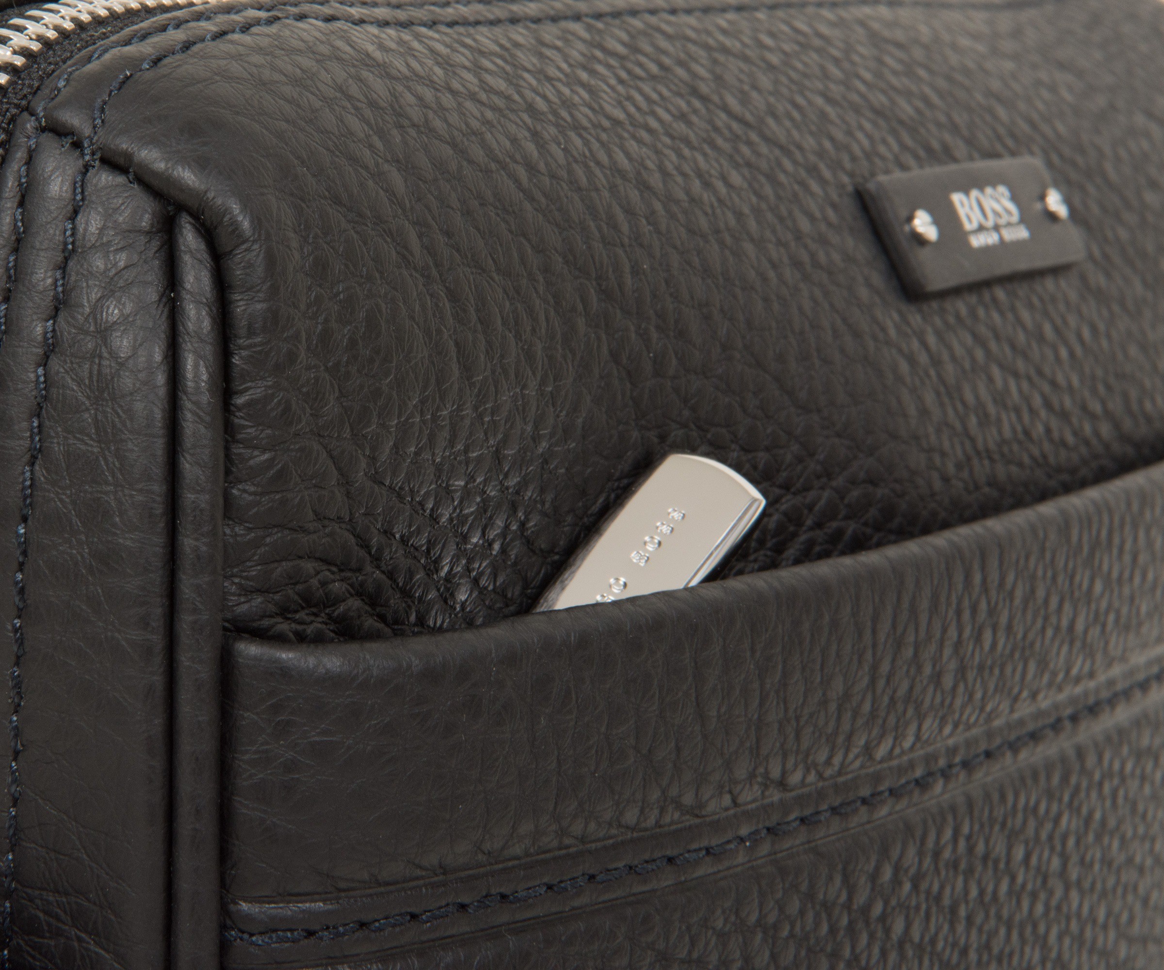Hugo Boss Leather Messenger Bag Black