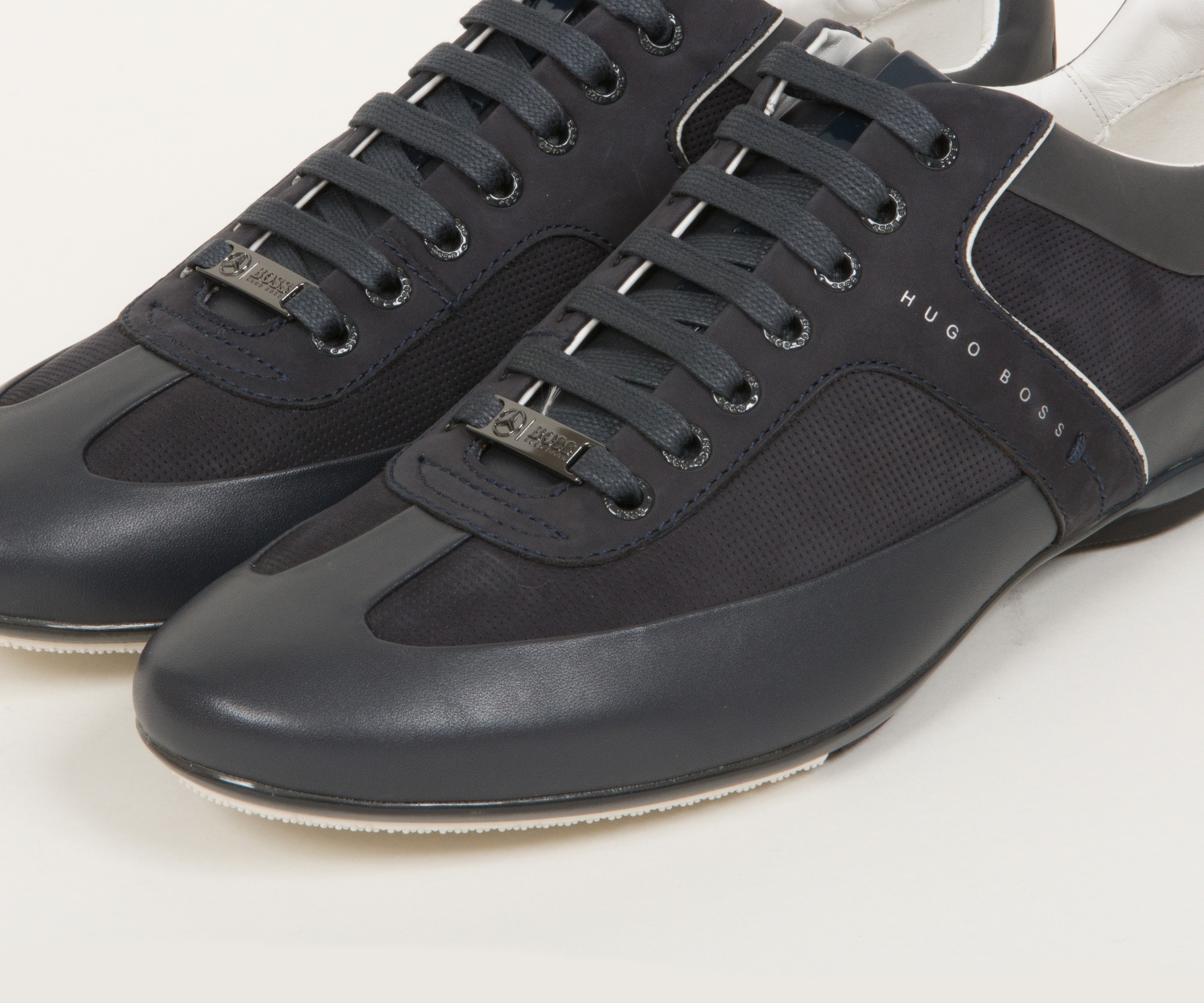 Hugo Boss 'Merceso' Leather and Suede Racing Trainer Dark Blue