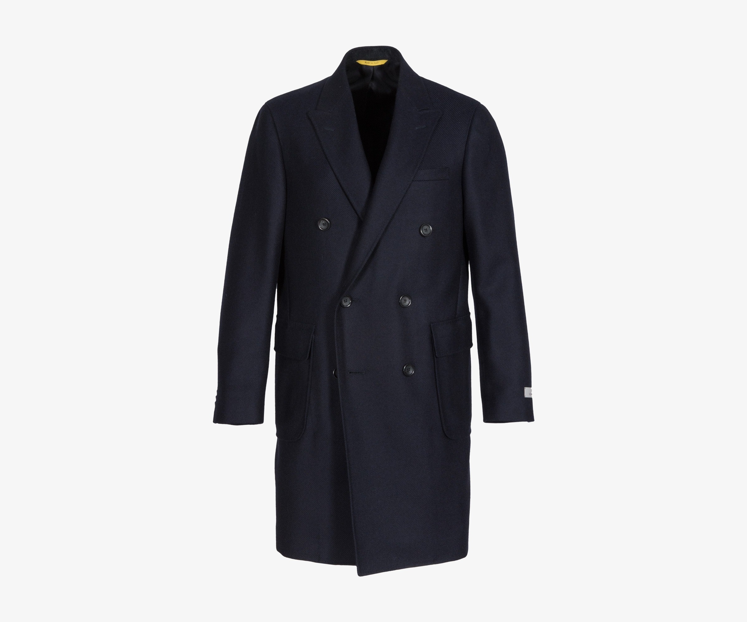 Canali 'Kei Collection' Double Breasted Ribbed Wool Overcoat Navy