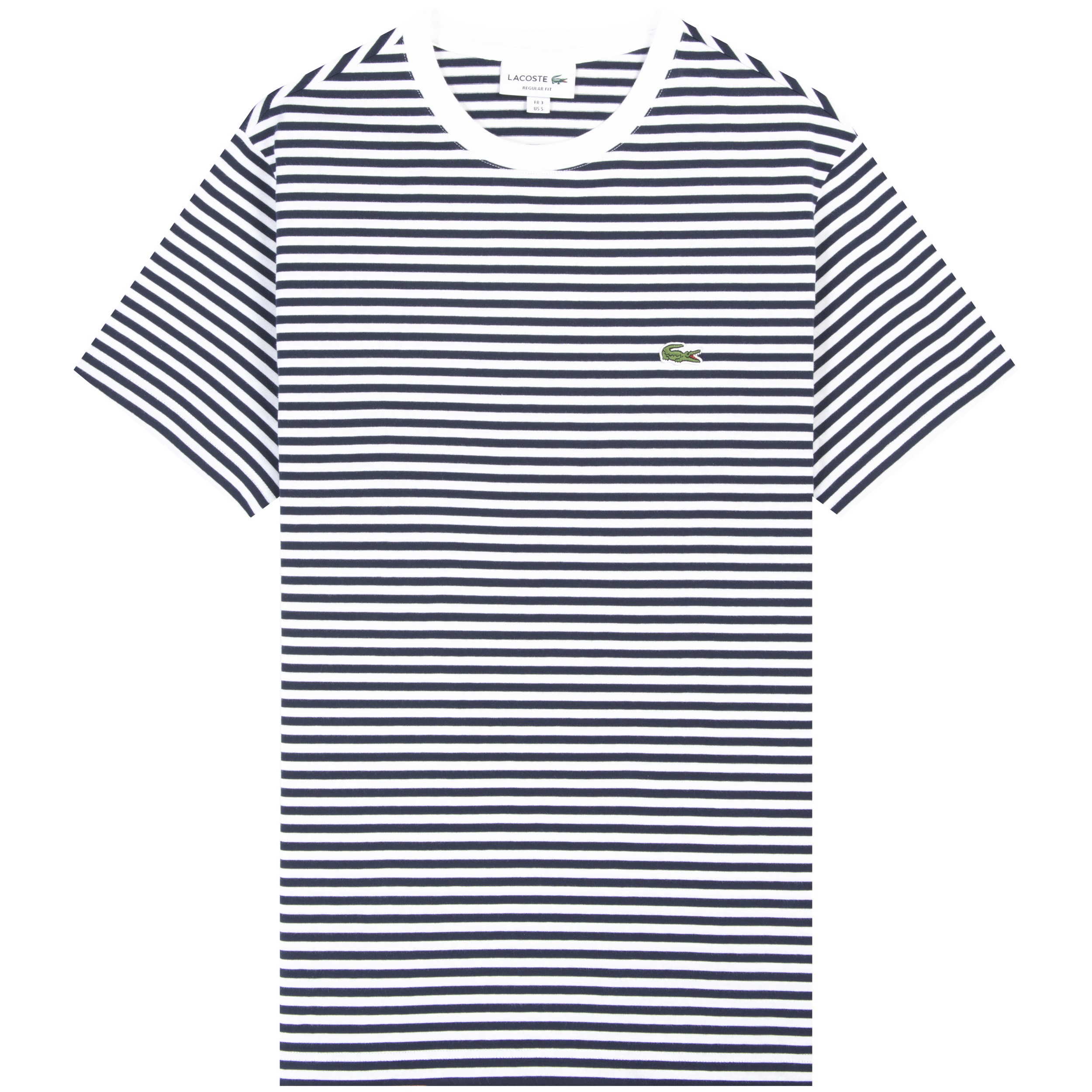 Lacoste 'Crew Neck' Striped T Shirt White/Navy