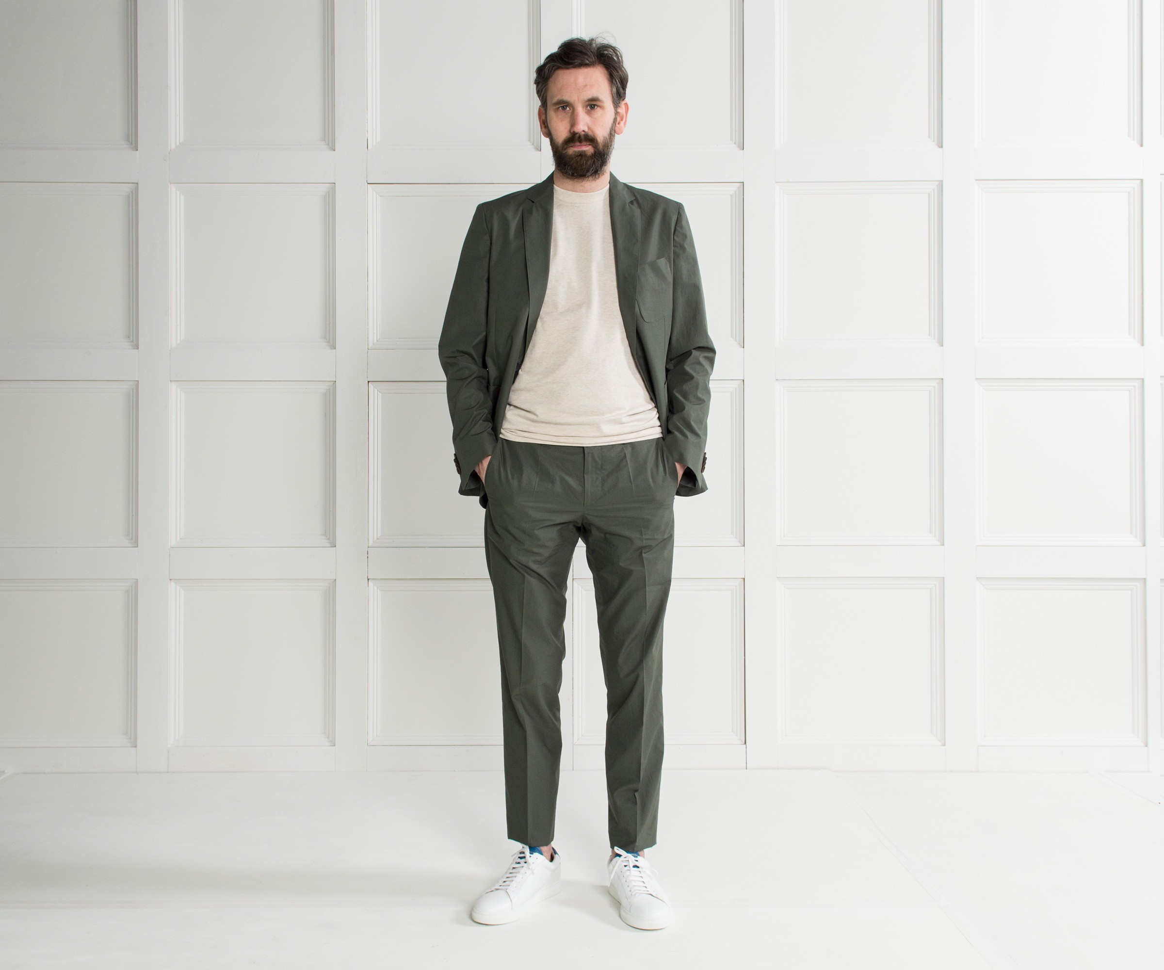 Hugo Boss 'Nastven/Barns-T' 2-Button Slim Fit Cotton Travel Suit Mid Green
