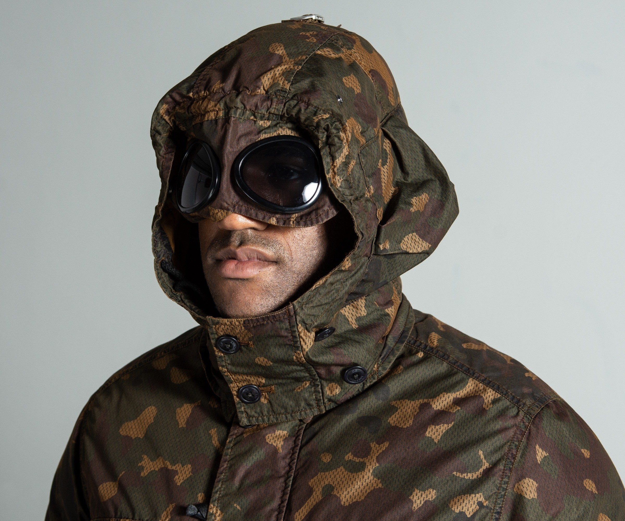 CP Company Camo Down Filled Goggle Jacket Brown