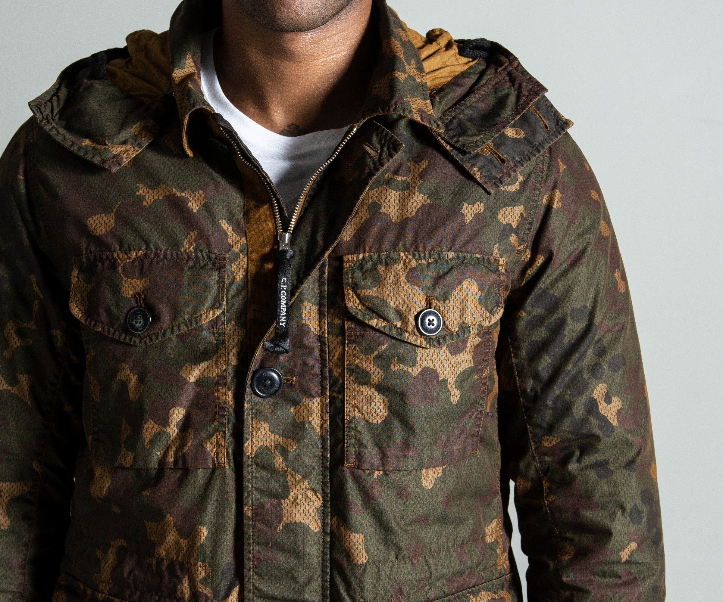 CP Company Camo Down Filled Goggle Jacket Brown