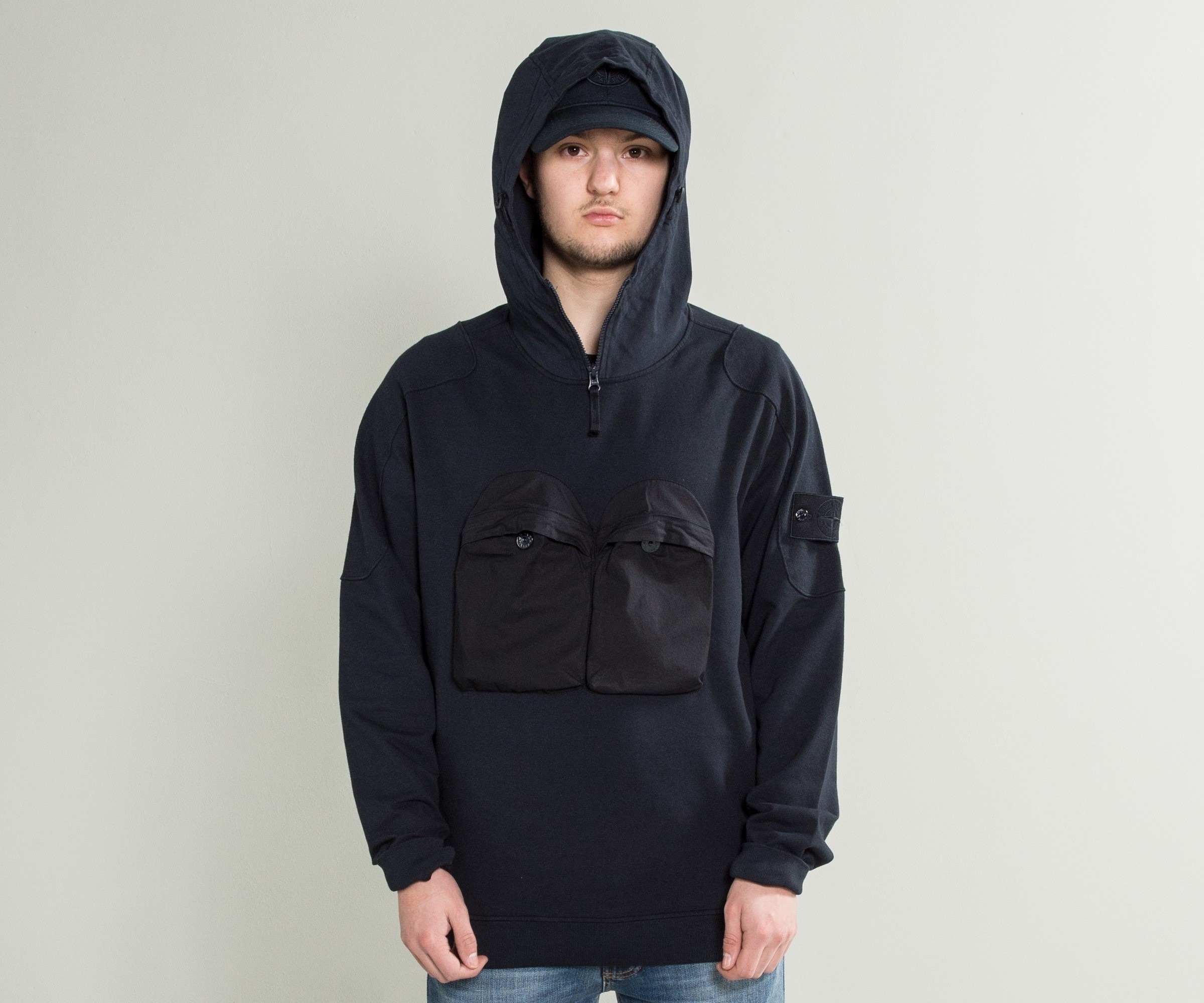 Stone Island Ghost Collection Overhead Hoody With Double Bellow Pocket Navy