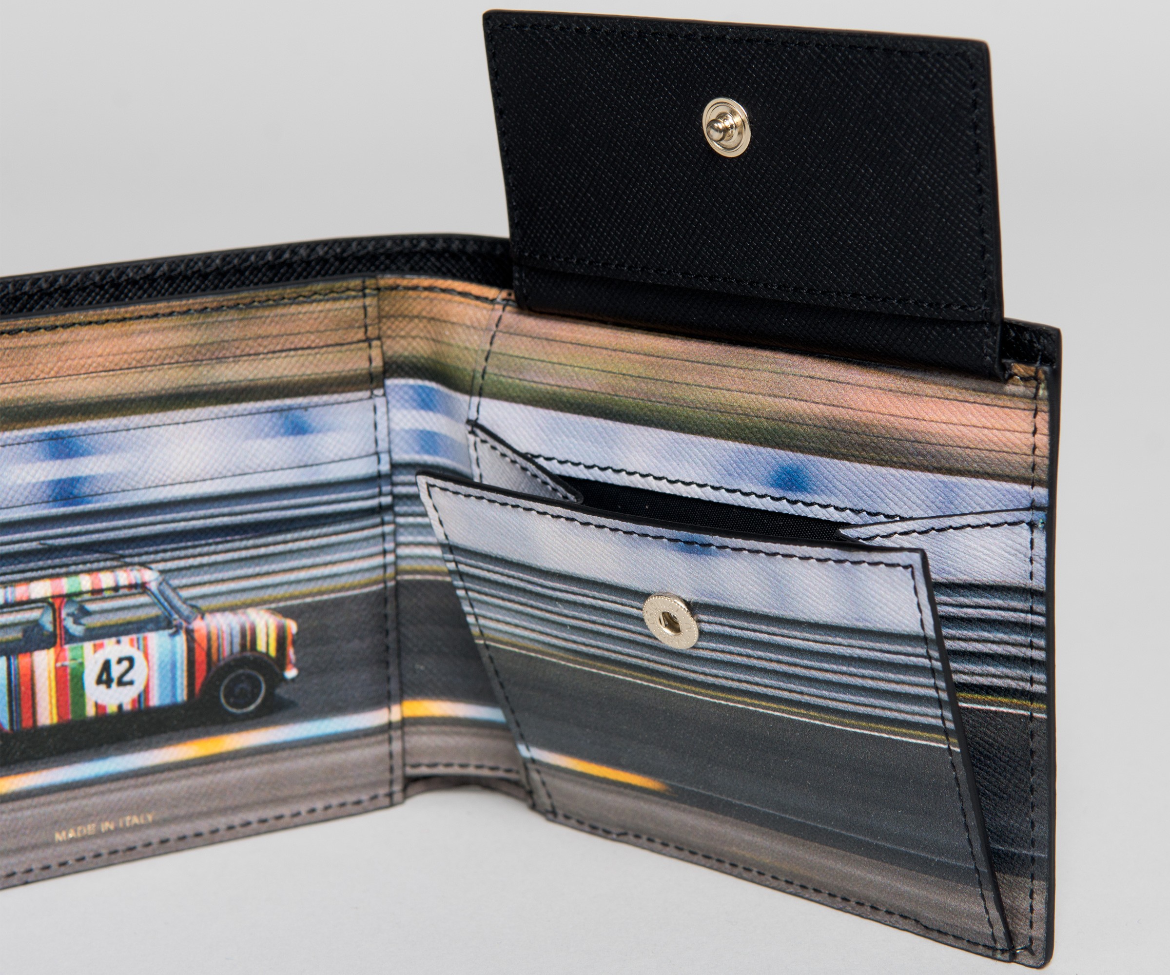 Paul Smith Leather Racing Mini Print Interior Billfold And Coin Wallet Black