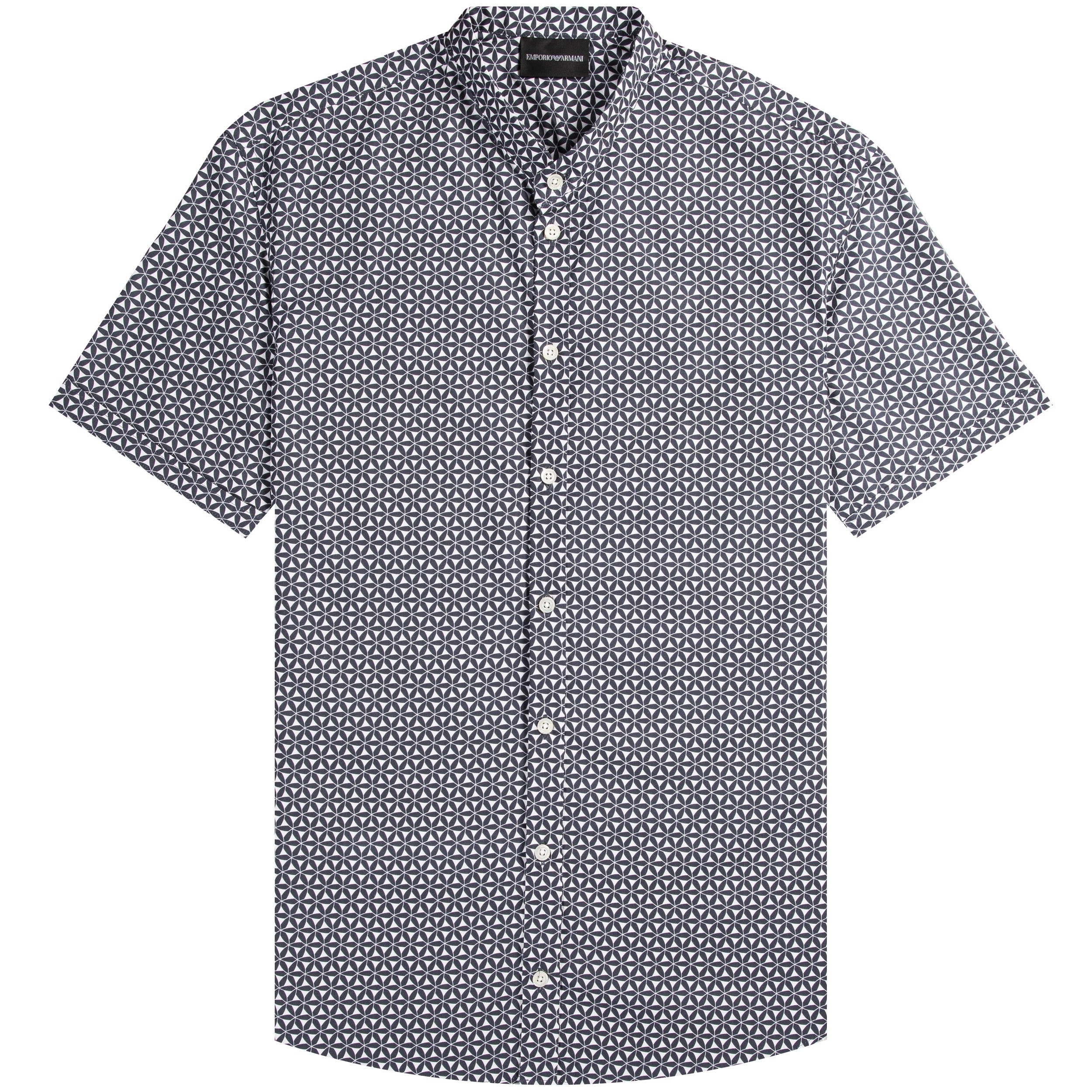 Emporio Armani Short Sleeve Geometric Print Shirt Navy