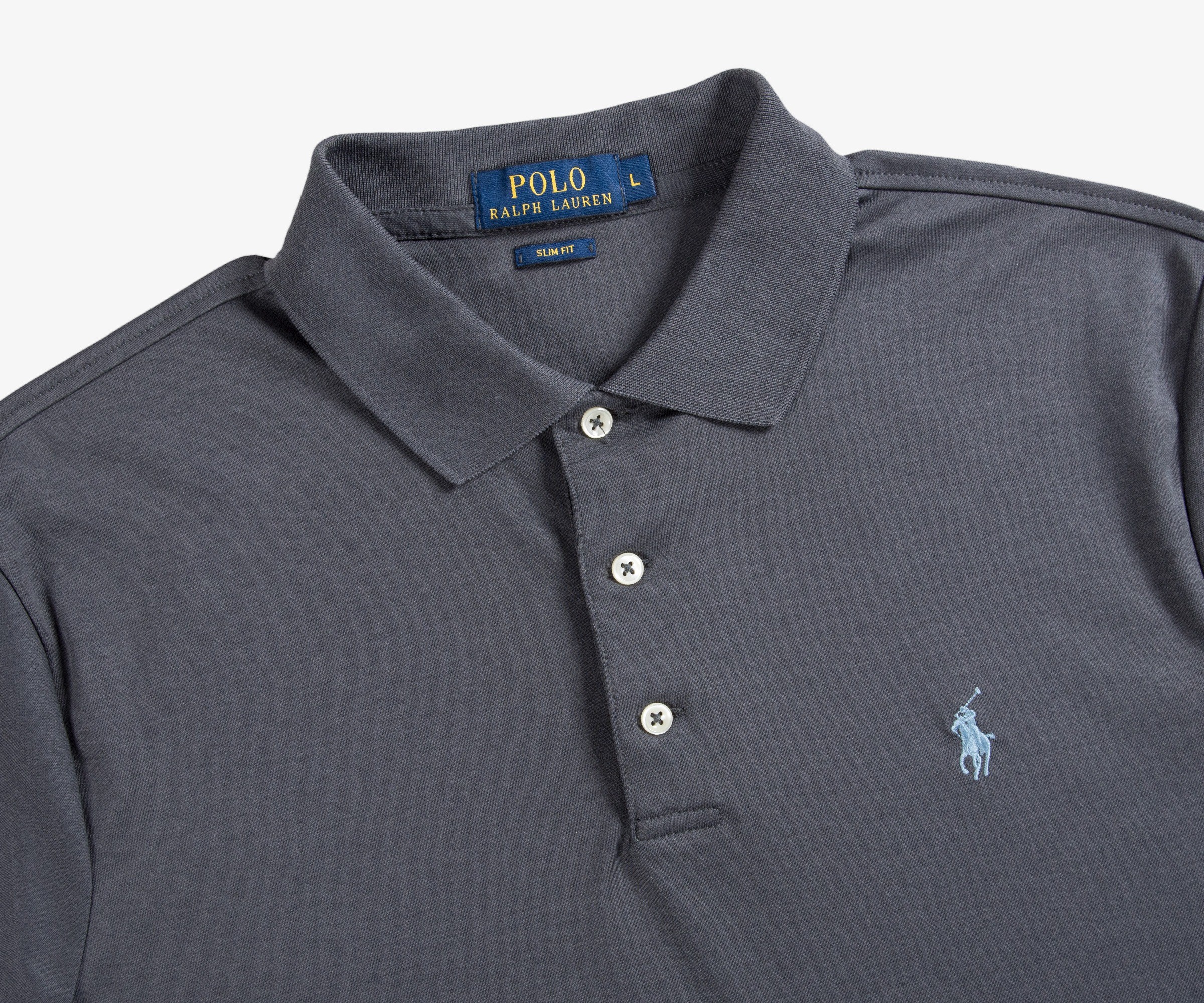 Polo Ralph Lauren Slim Fit Pima Soft Touch 3 Button Polo Shirt Charcoal Grey