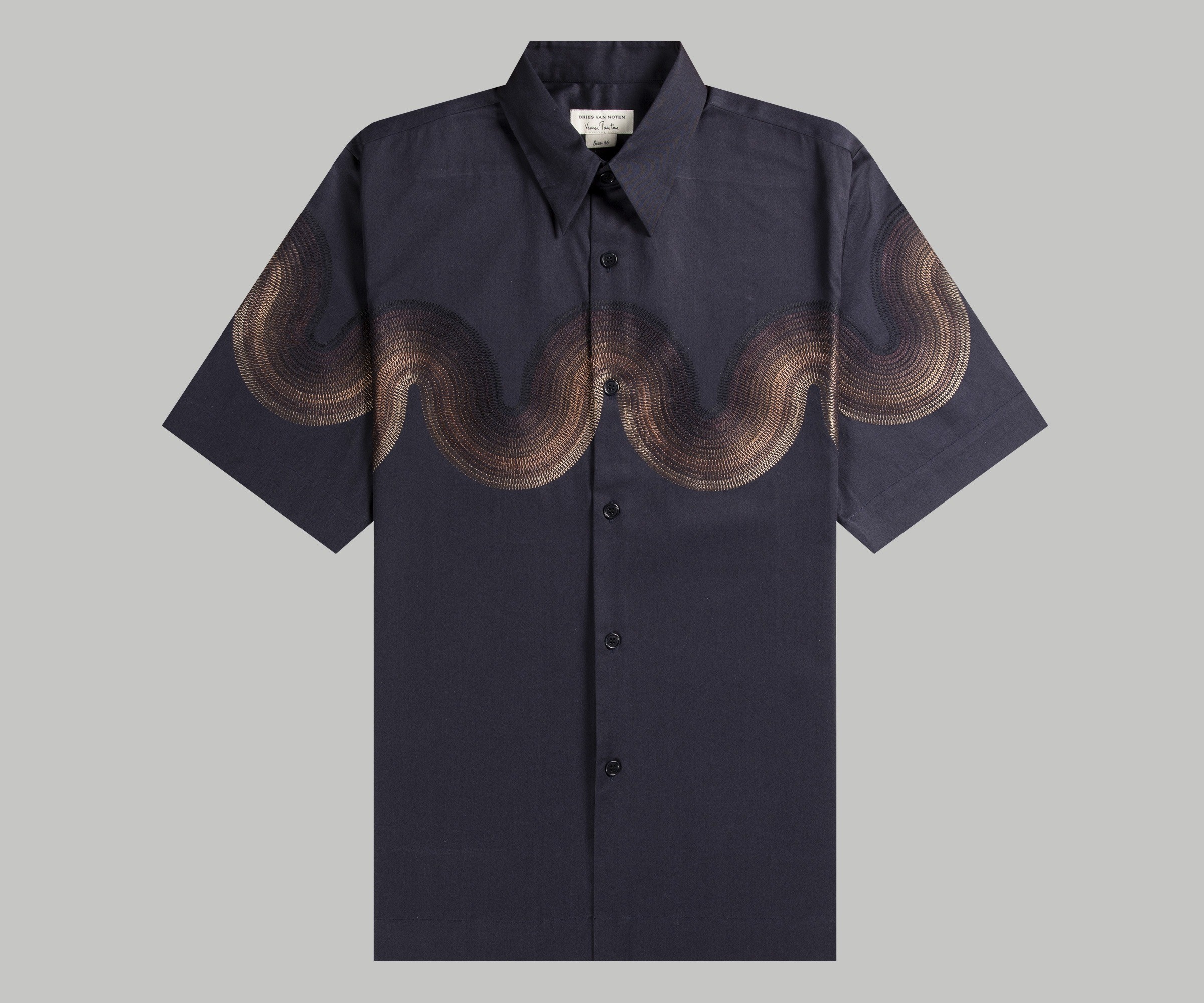 Dries Van Noten Verner Panton Embroidered Wave Shirt Navy