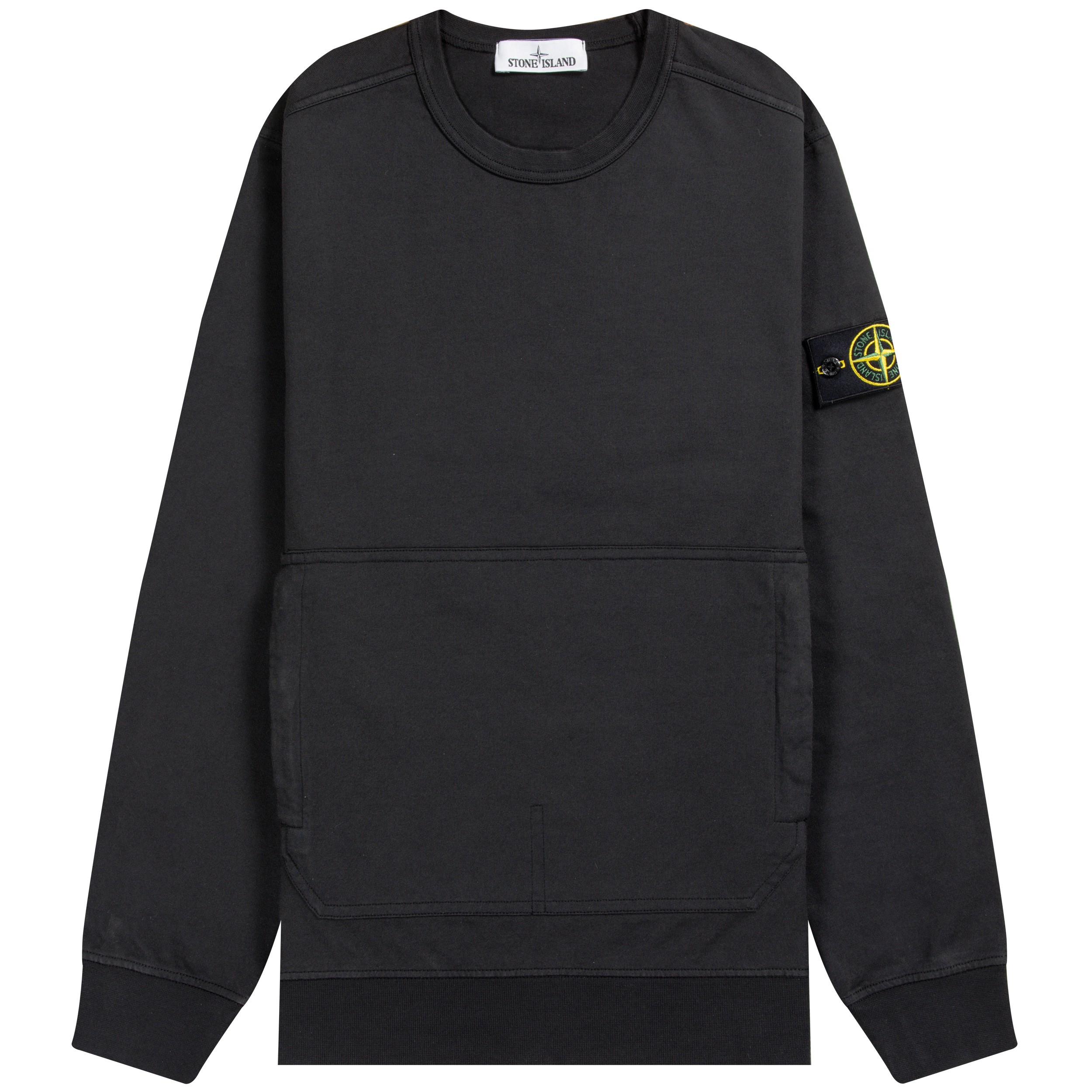 Stone Island Crew Neck Sweatshirt Nylon Panel Kangaroo Pocket Black