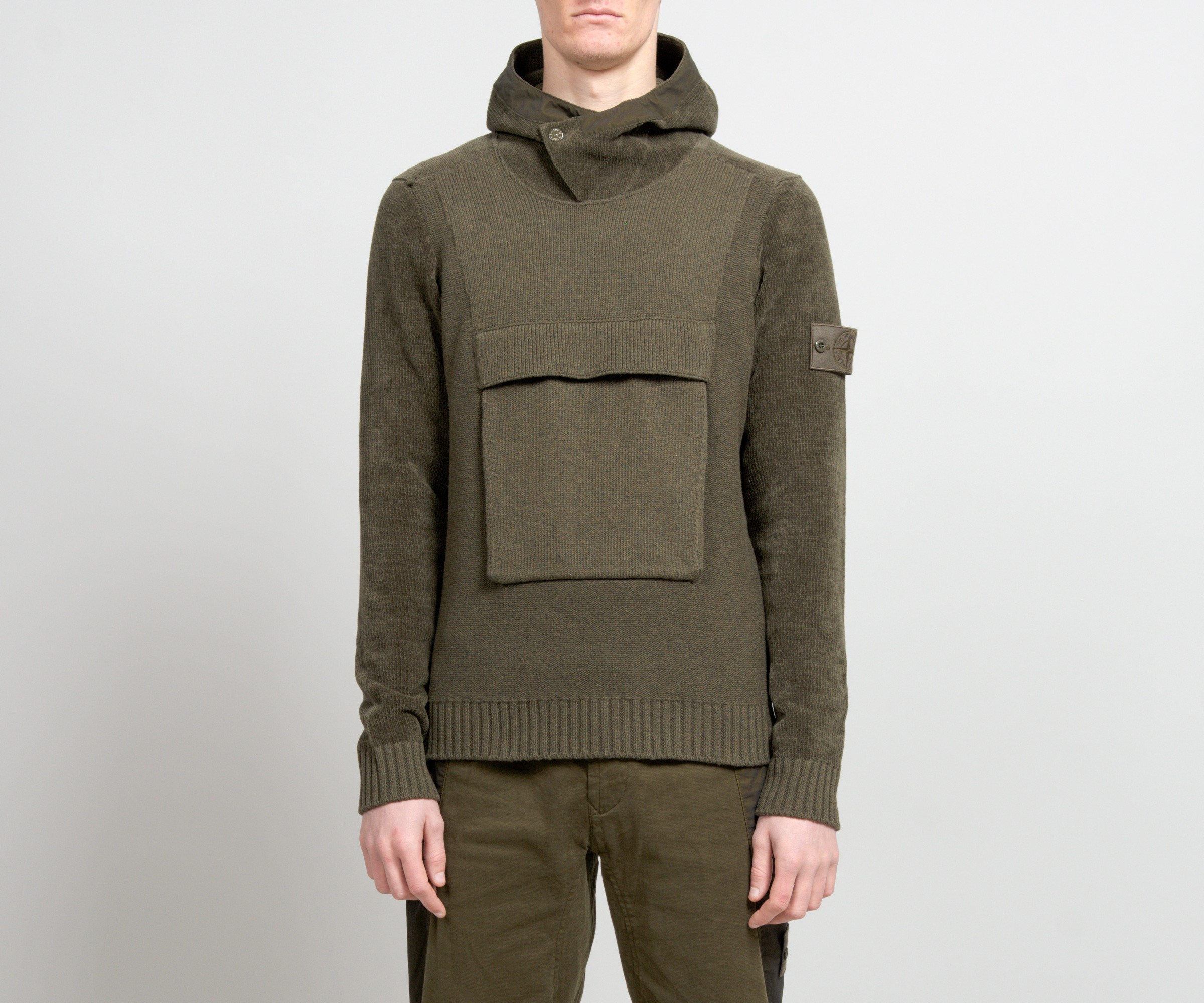 Stone Island 'Ghost Chenille' Lambswool Mixed Yarn Knit Olive