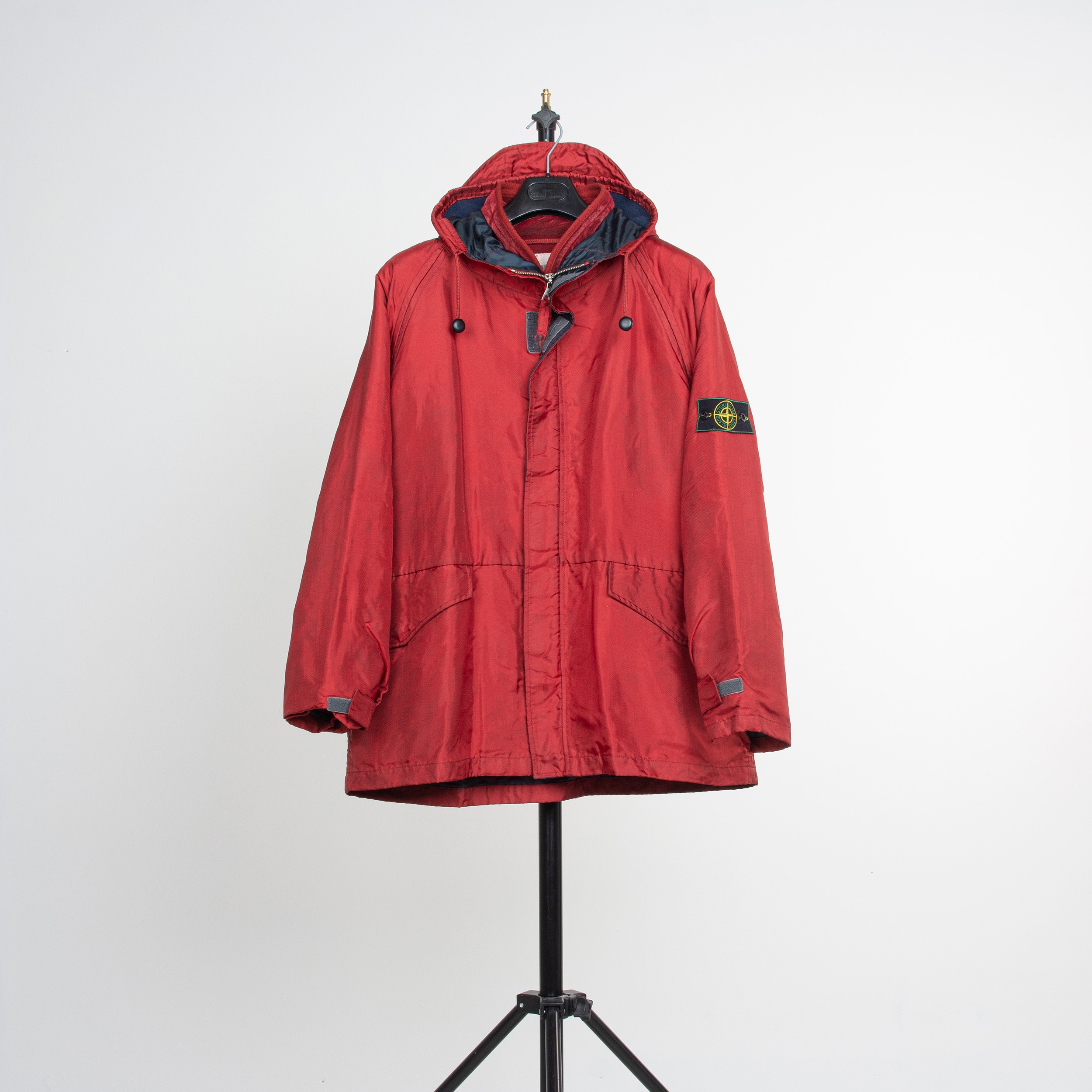 Stone Island Archivio AW93 Formula Steel Velcro Fronted Hooded Jacket with  Internal Dutch Rope Inlay. Red